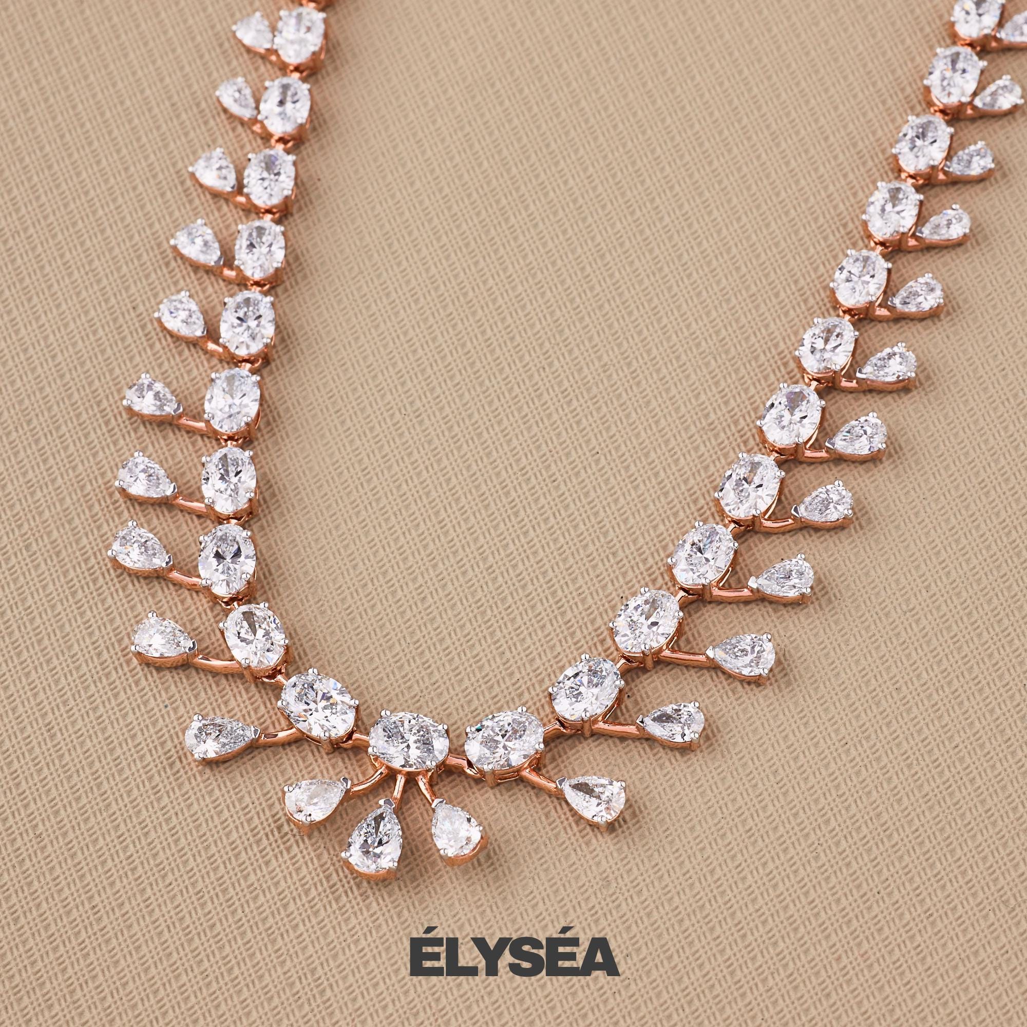 Luxurious 14k Solid Gold Diamond Tennis Necklace, Pear & Oval Cut Lab Grown Diamond Wedding Necklace For Women's, Last Minute Gift