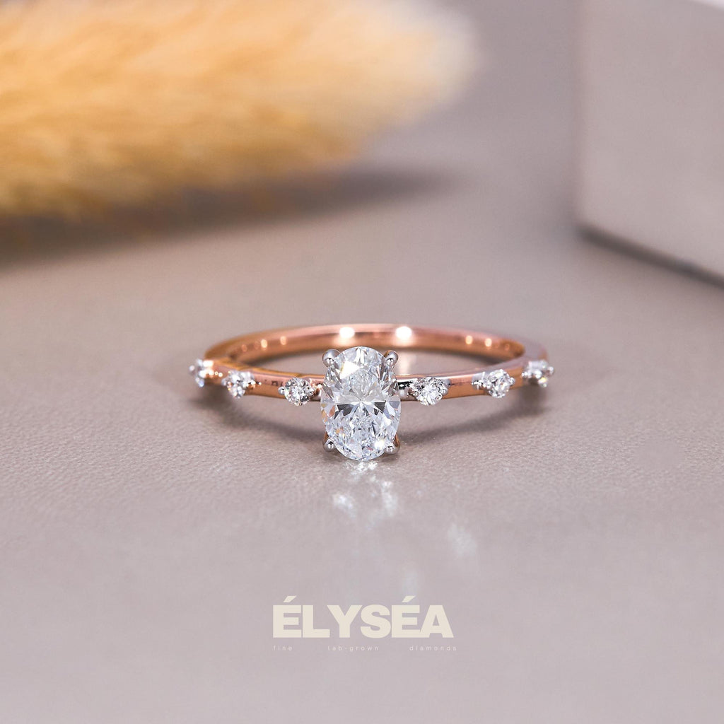 Oval Diamond Engagement Ring/ Unique Rose Gold Lab grown Wedding Ring/ Cluster Dainty Promise Ring for Women/ Promise Ring