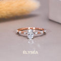 Oval Diamond Engagement Ring/ Unique Rose Gold Lab grown Wedding Ring/ Cluster Dainty Promise Ring for Women/ Promise Ring