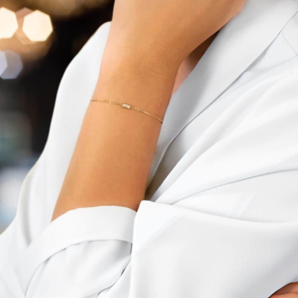 14K Gold Lab Grown Diamond Baguette Bracelet, Gift for Her