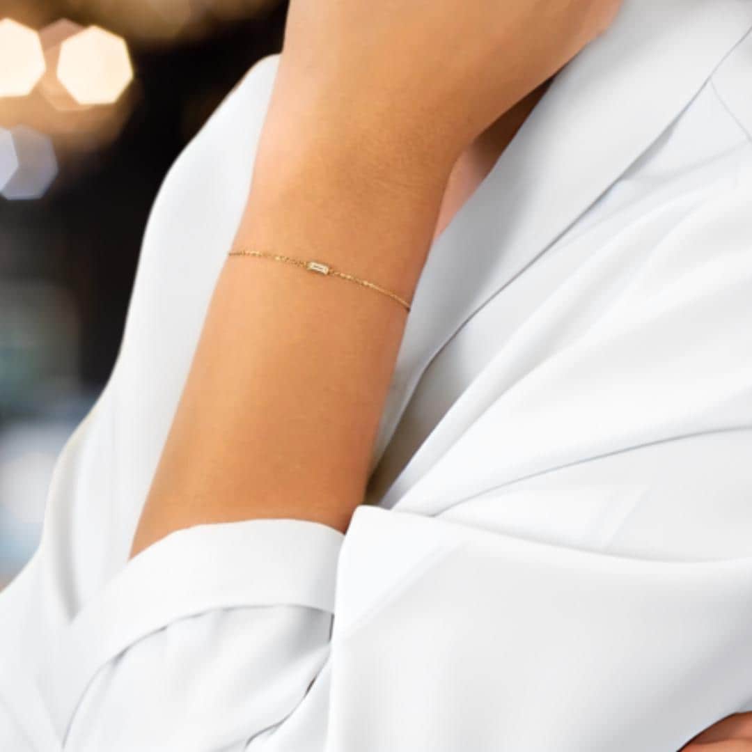 14K Gold Lab Grown Diamond Baguette Bracelet, Gift for Her