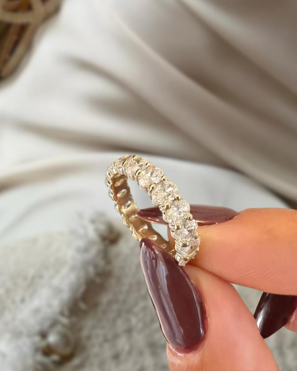Lab Grown Diamond Oval Eternity Wedding Band With 14K Solid Gold