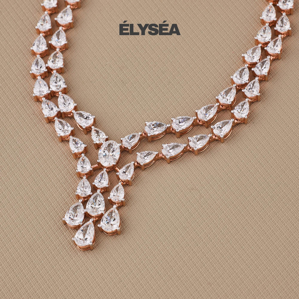 Oval diamond Necklace, 14k Rose Gold, Dainty Minimalist Oval & Pear Cut Lab Diamond Womens Necklace, Special Gift For Her, bridal jewelry