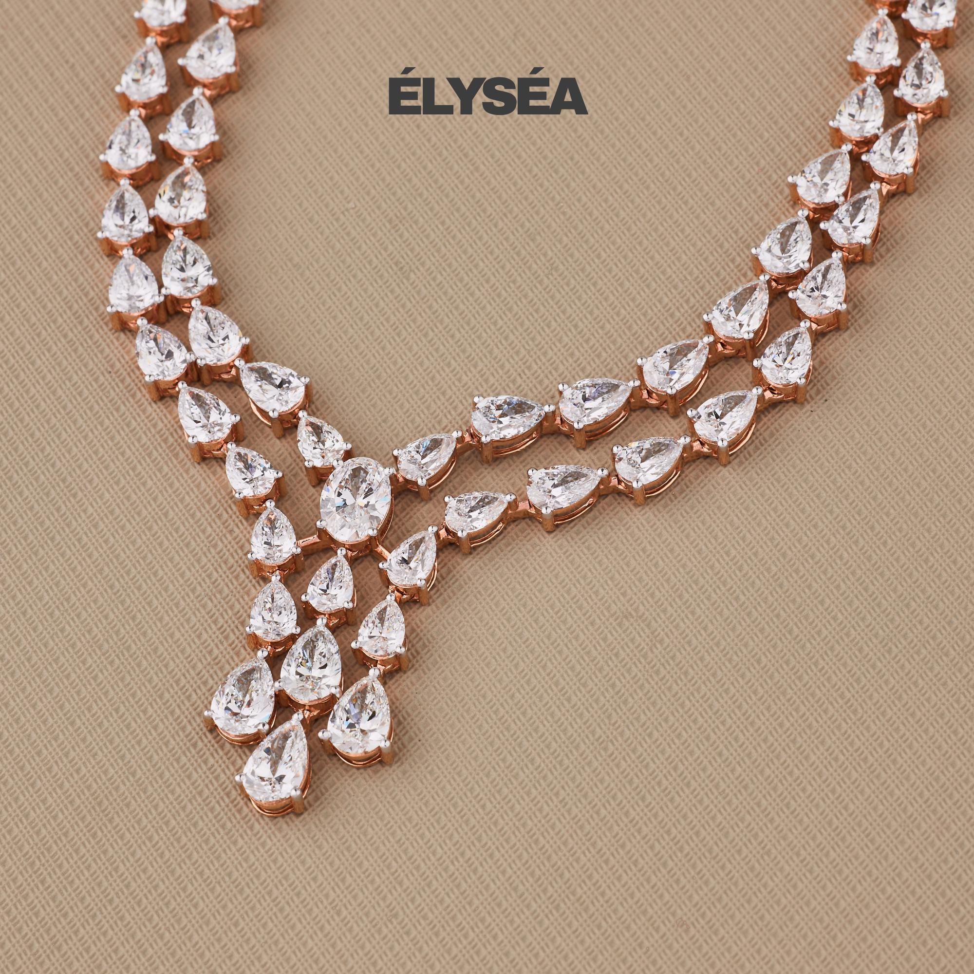 Oval diamond Necklace, 14k Rose Gold, Dainty Minimalist Oval & Pear Cut Lab Diamond Womens Necklace, Special Gift For Her, bridal jewelry