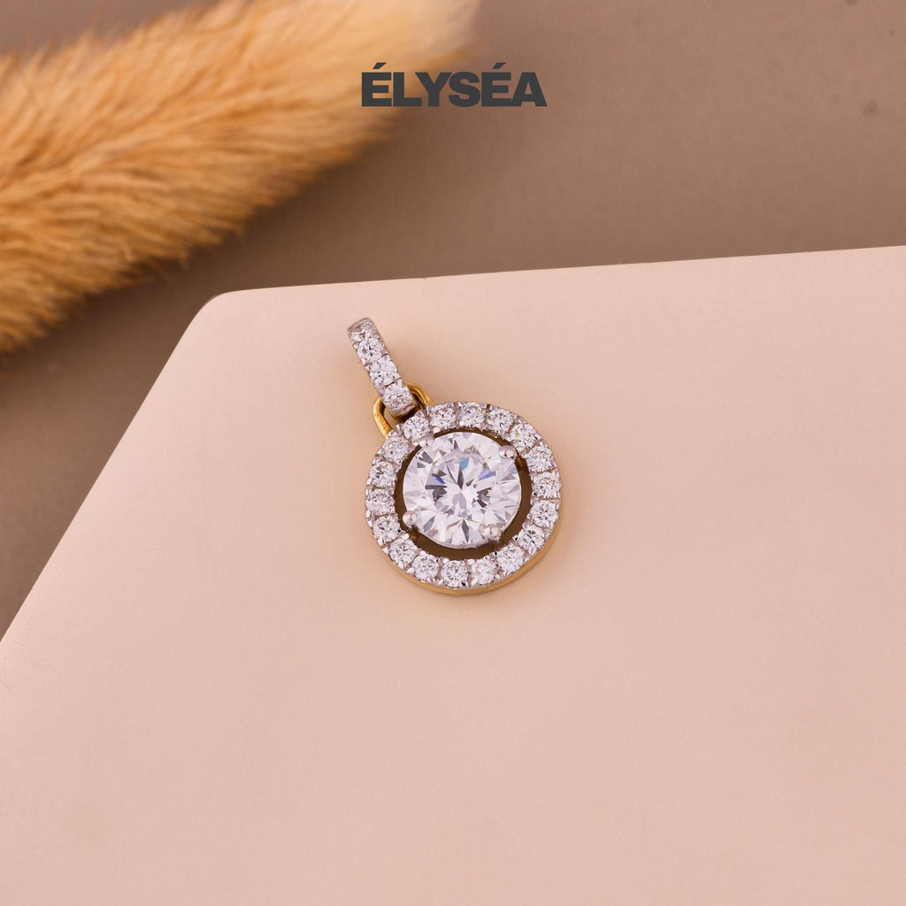 Halo Diamond Pendant, Round Diamond Solitaire Necklace in 14K Solid Gold, Minimalist Gold Diamond Necklace For Her, Birthday Gift Ideas