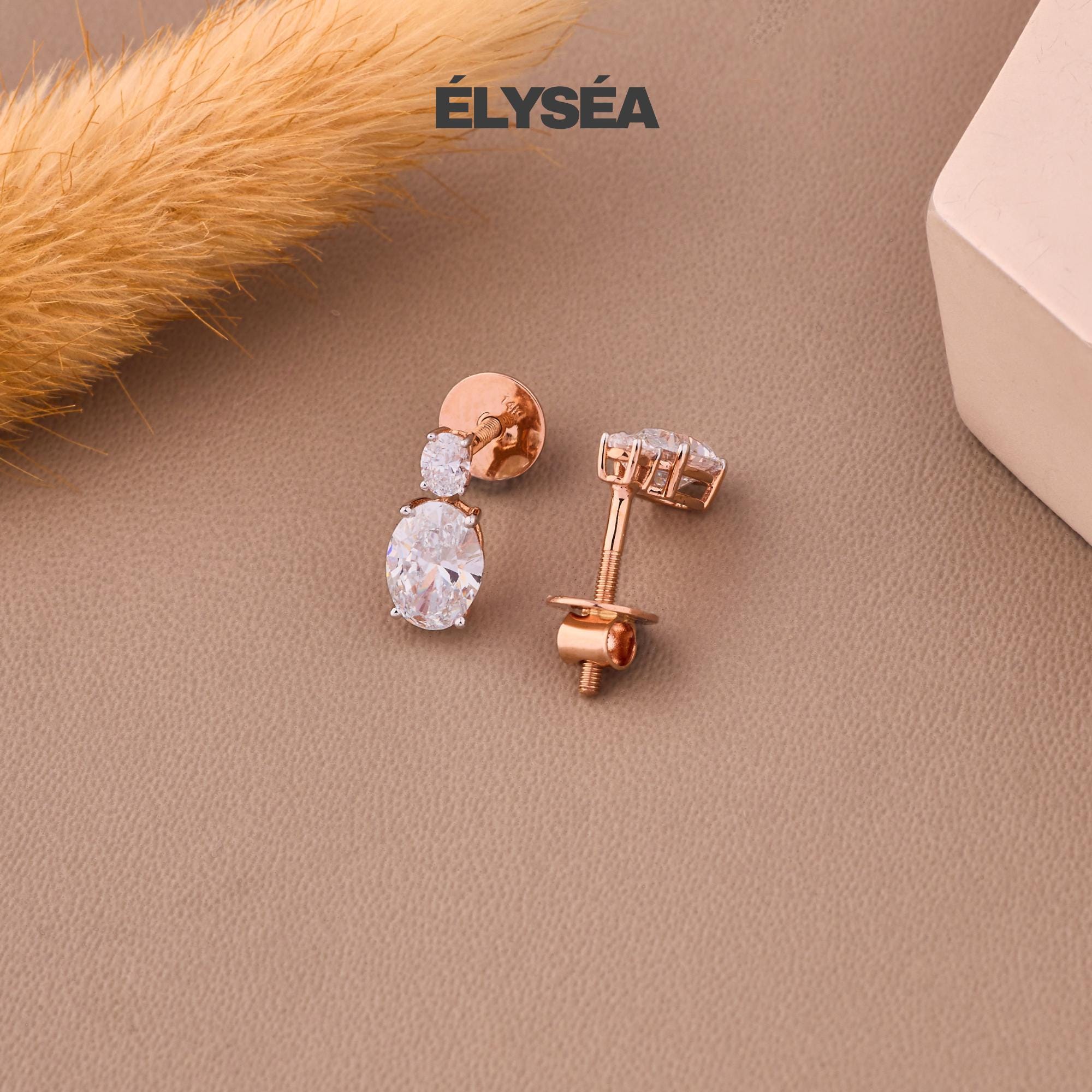 Oval Diamond Earrings, Dainty Oval Cut Diamond Stud Earrings, 14k Gold Diamond Stud Earrings, Bridesmaid Earrings, Gift for Her