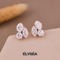 Multi Shape Lab Grown Diamond Earrings, 14K Solid Gold Bridal Earrings, Simple Three Stone Cluster Stud Earrings, Last Minute Gift