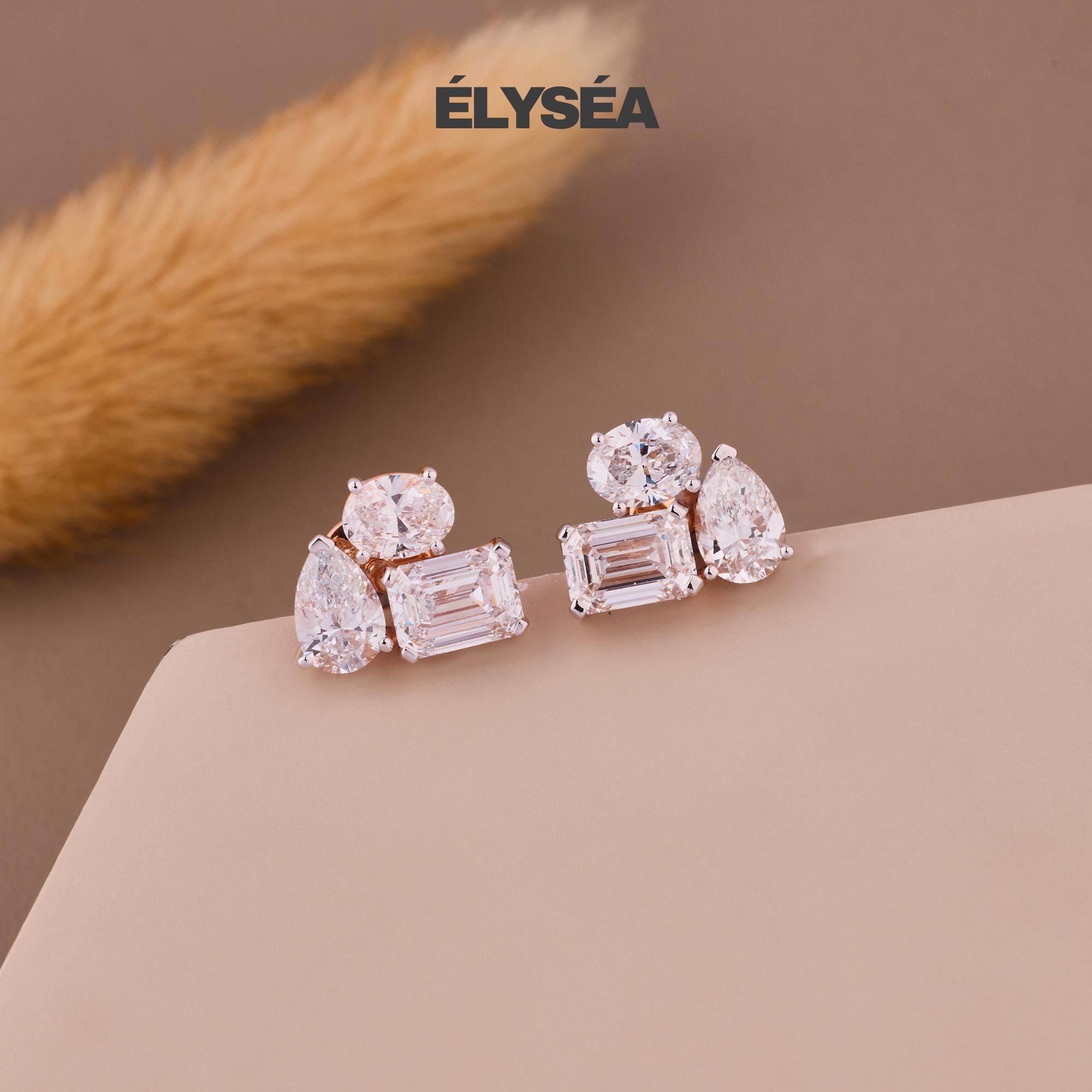 Three Stone Stud Earrings, 10K/14K Gold Studs, Small Cluster Diamond Earrings, Multi Diamond Earrings, Diamond Accent Earrings