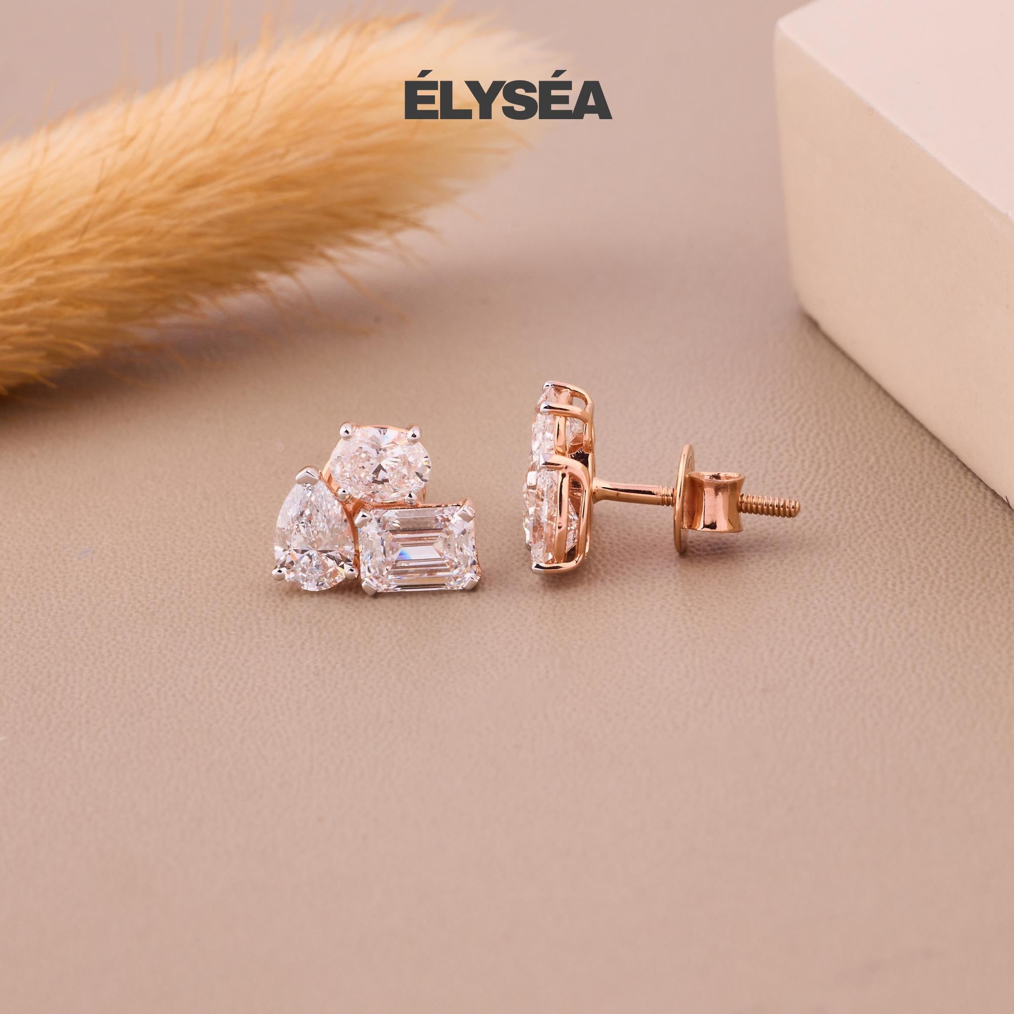 Three Stone Stud Earrings, 10K/14K Gold Studs, Small Cluster Diamond Earrings, Multi Diamond Earrings, Diamond Accent Earrings