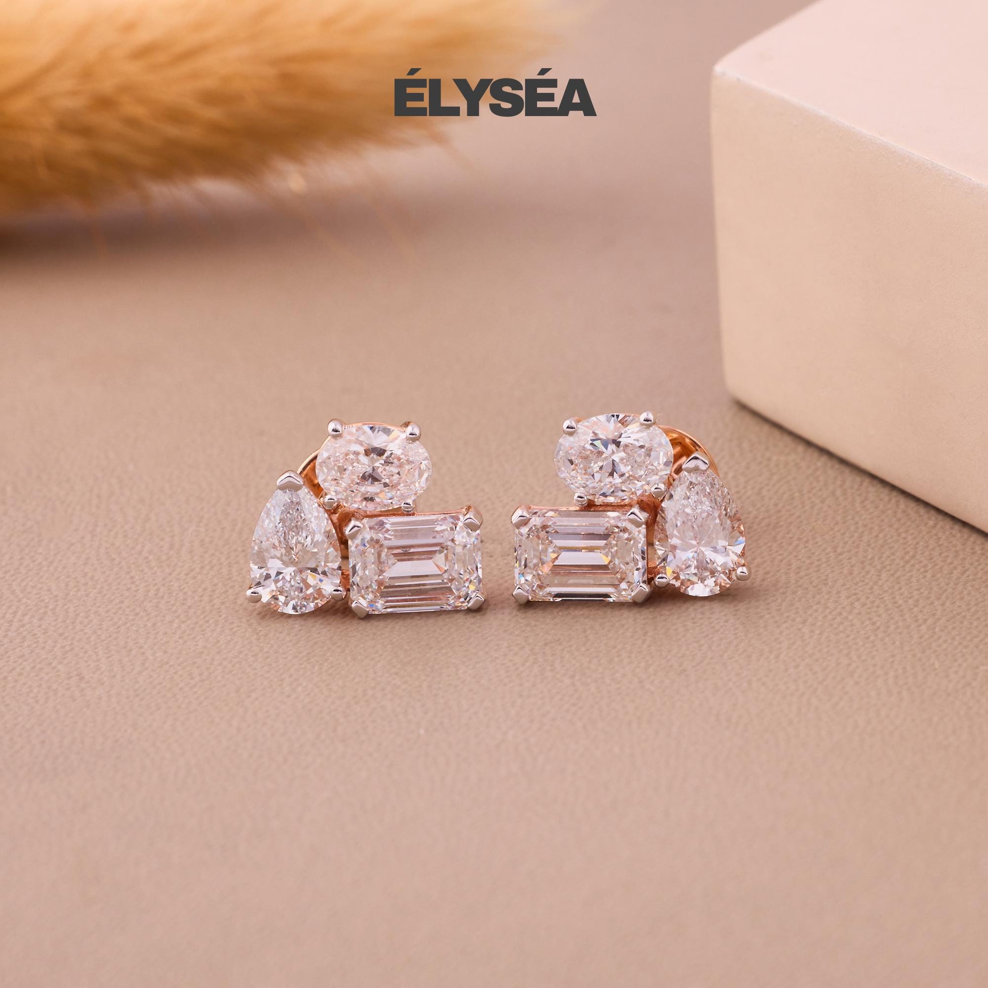 Three Stone Stud Earrings, 10K/14K Gold Studs, Small Cluster Diamond Earrings, Multi Diamond Earrings, Diamond Accent Earrings