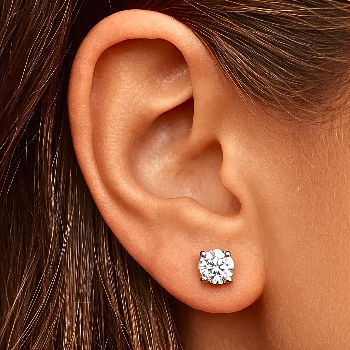 1.00 Ct Lab Grown 14K Gold Round Cut Diamond Stud Earrings