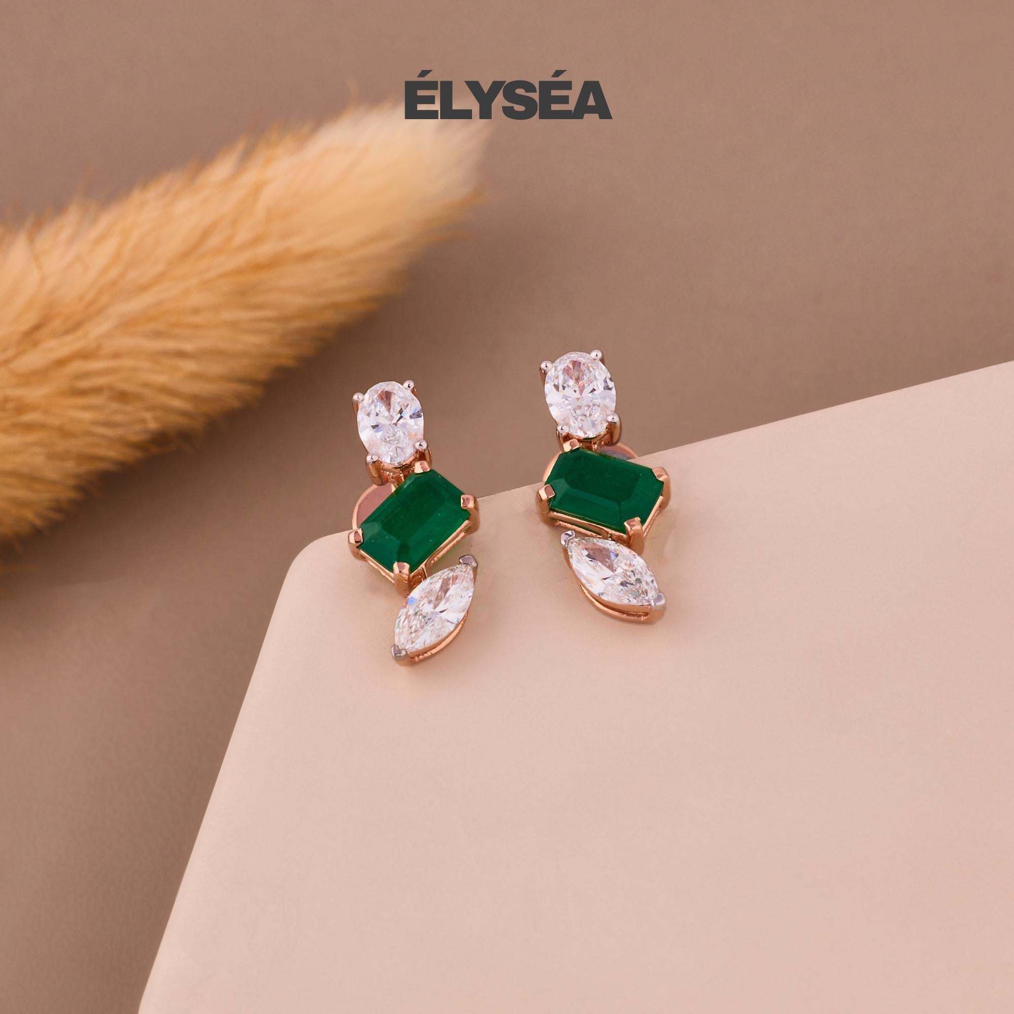 14K Gold Emerald Earrings, Emerald Diamond Earrings, Lab Grown Diamond Emerald Teardrop Stud Earrings, May Birthstone Earrings