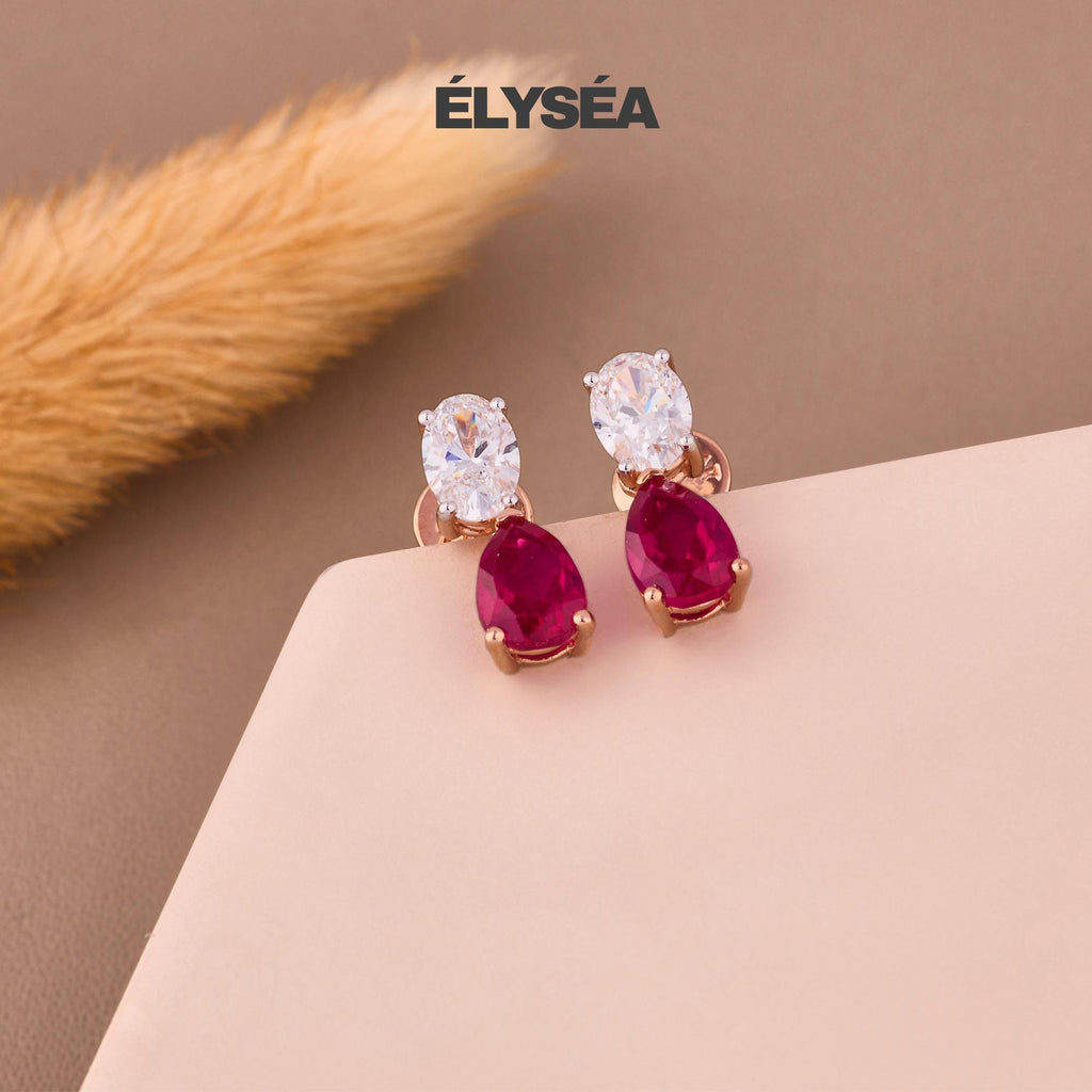 Diamond Ruby Teardrop Stud Earrings for Women | 14k Solid Gold Earring | 1.22 ctw Diamond | 2.37 ctw Gemstone | Gift for Her | Birthday Gift