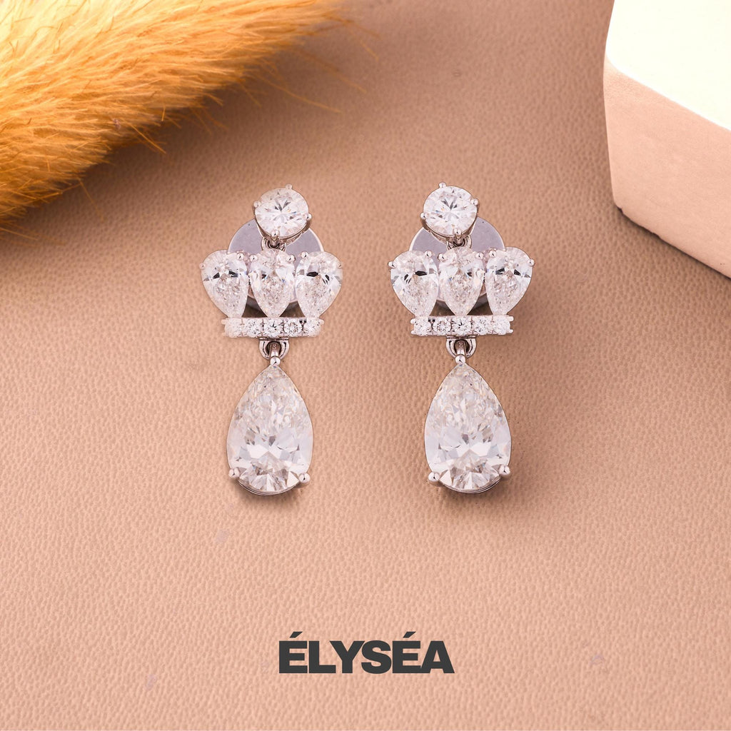 Diamond Earrings, 14K Gold Lab Grown Diamond Earrings, Pear Teardrop & Round Dangle Earrings, Perfect Birthday Gift, Dangle Earring