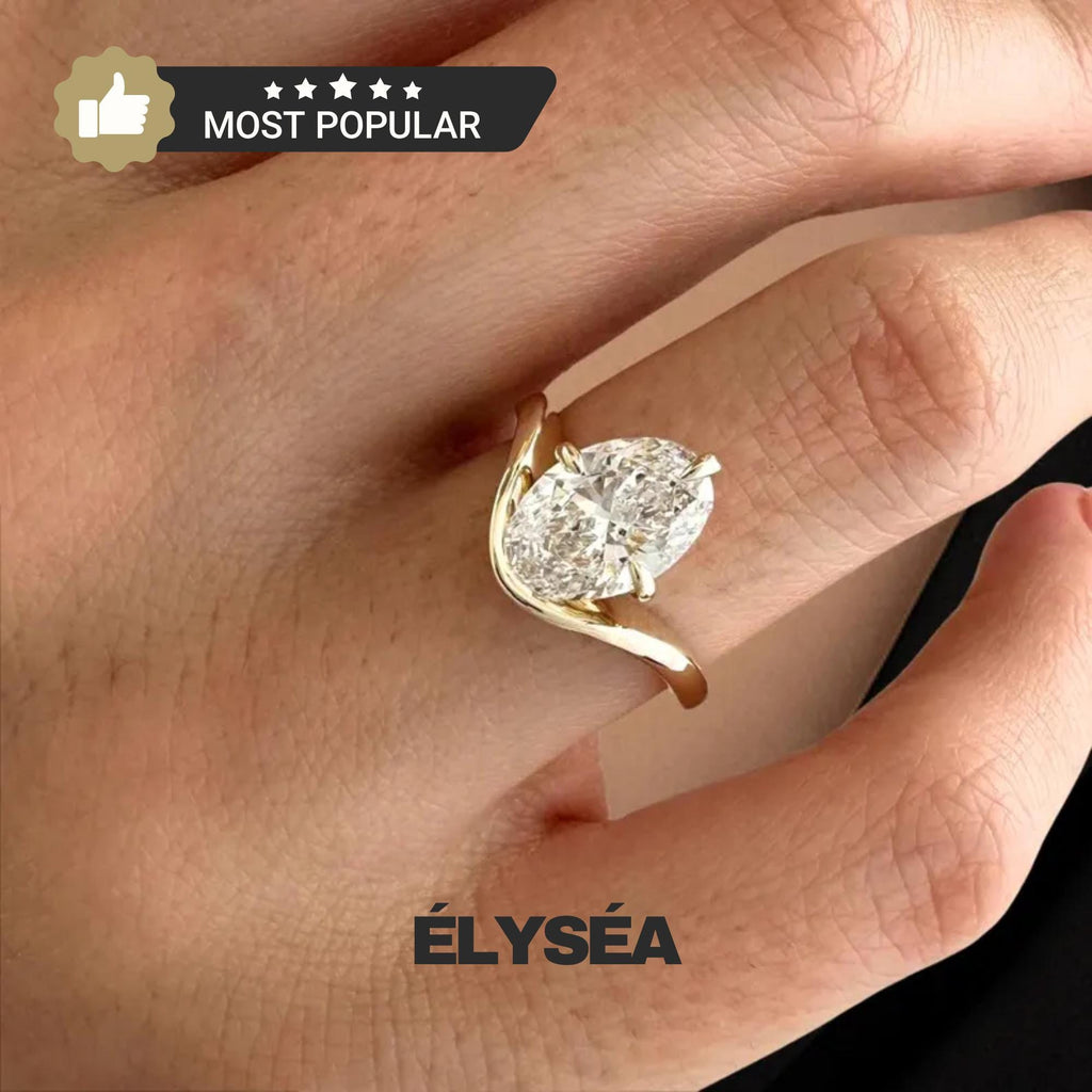 2 Carat Oval Unique Lab Grown Diamond Curved Solitaire Engagement Ring, 14K Gold Nesting Diamond Proposal Ring