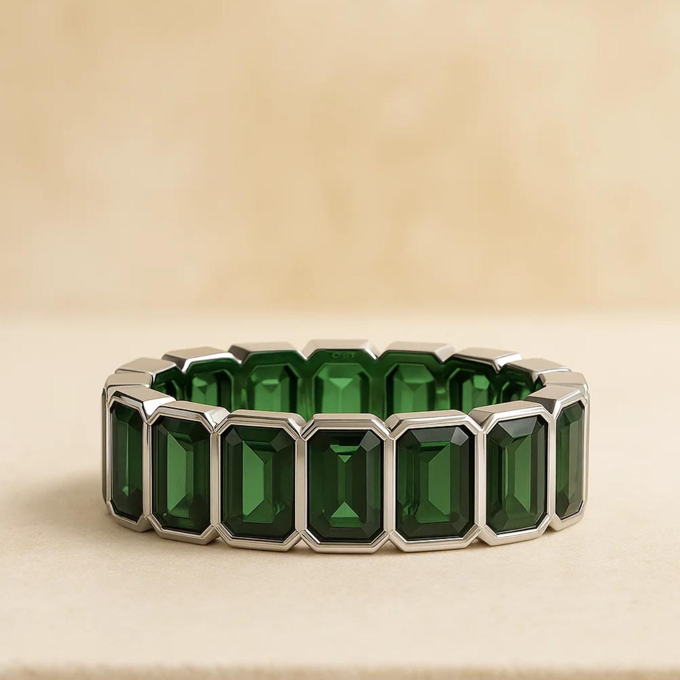 Full Eternity Wedding Band Solid 14K Gold Emerald Cut Gemstone Ring