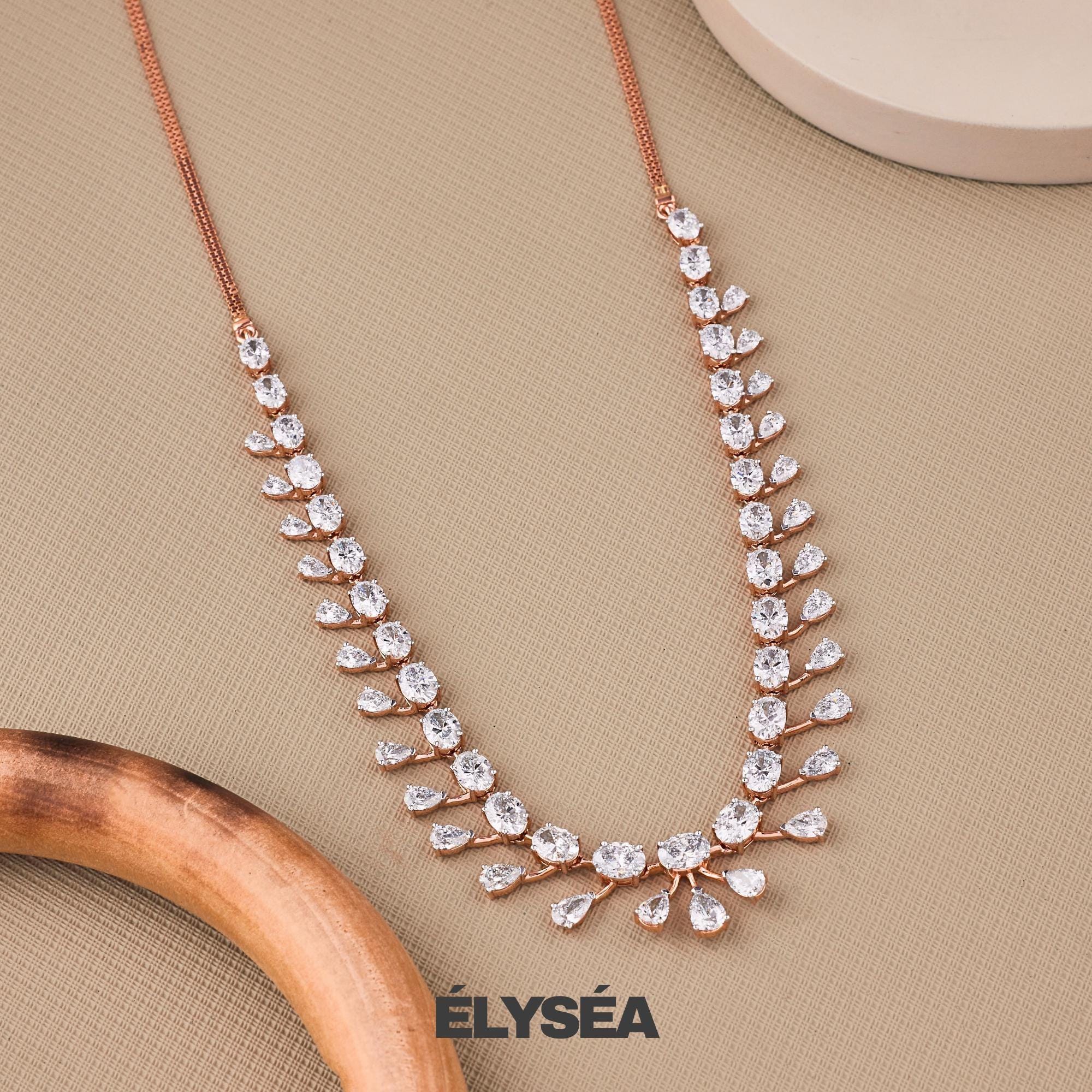 Luxurious 14k Solid Gold Diamond Tennis Necklace, Pear & Oval Cut Lab Grown Diamond Wedding Necklace For Women's, Last Minute Gift