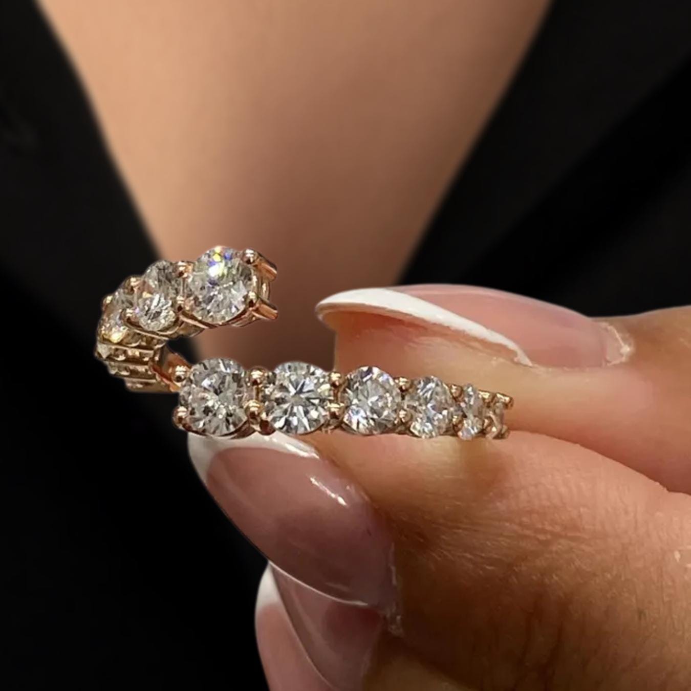 Round Cut Lab Grown Diamond Bypass Ring, 14K Gold Ring for Women
