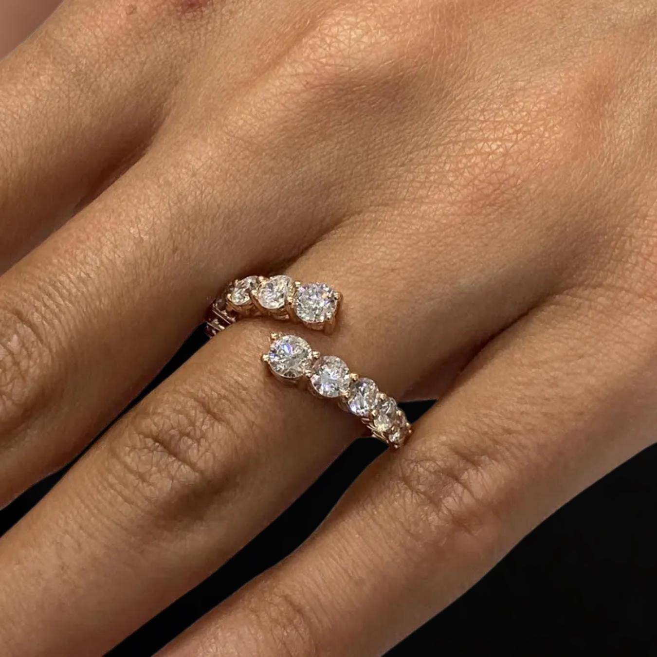 Round Cut Lab Grown Diamond Bypass Ring, 14K Gold Ring for Women