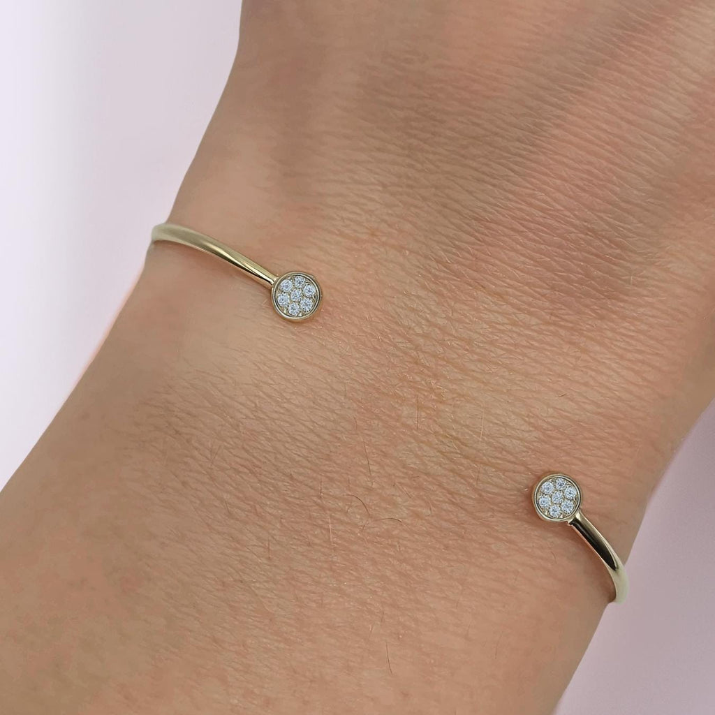 14K Gold Diamond Bangle, Genuine Lab grown Diamond Open Cuff Bracelet