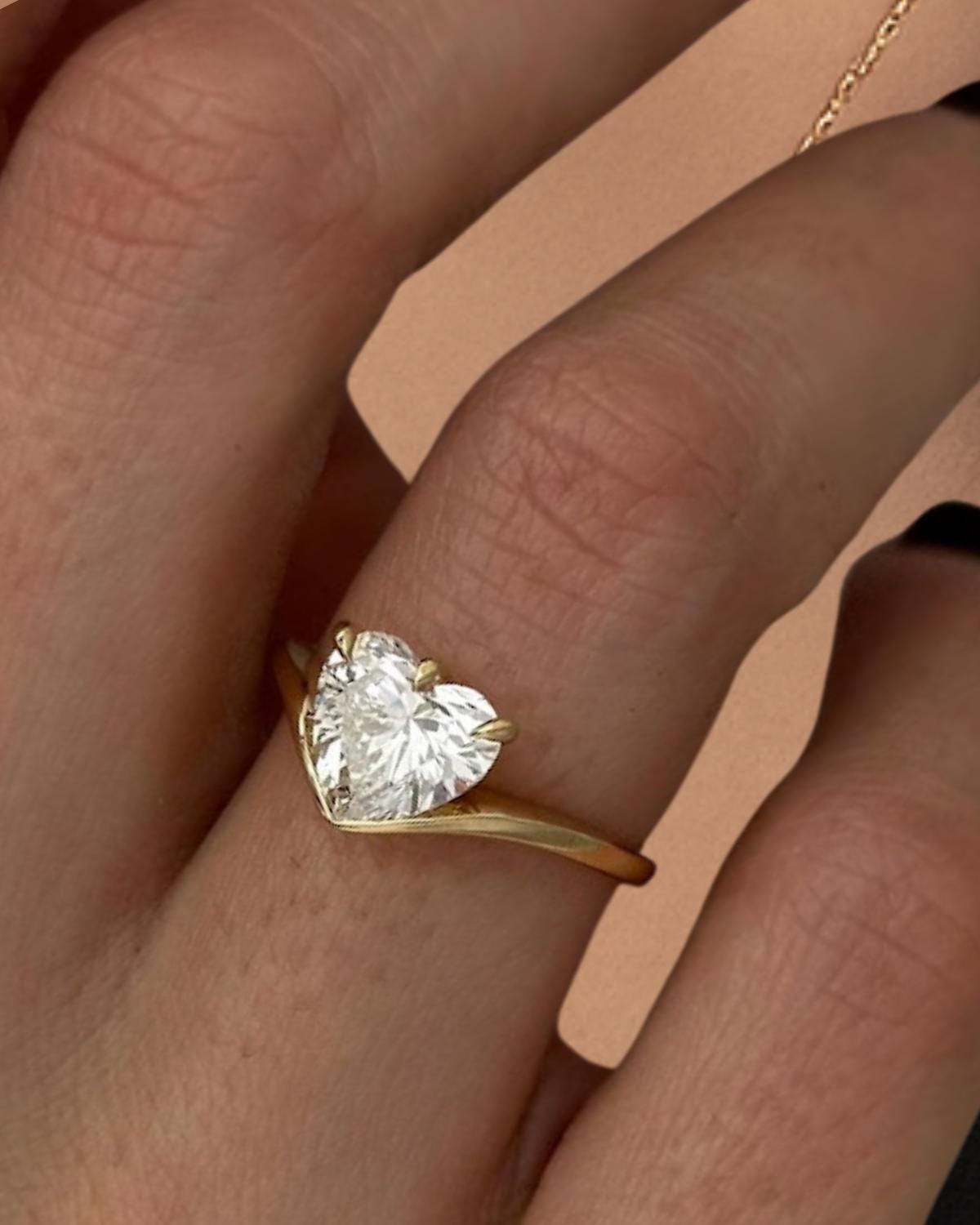 2 Carat Heart Shape Unique Solitaire Ring, 14K Gold Nested Lab Grown Diamond Engagement Ring