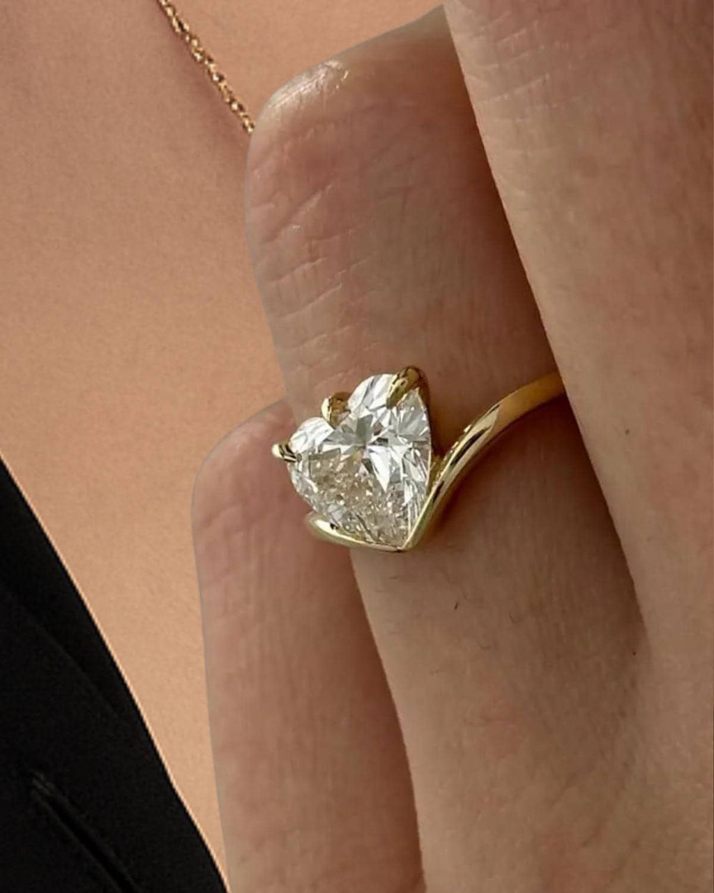 2 Carat Heart Shape Unique Solitaire Ring, 14K Gold Nested Lab Grown Diamond Engagement Ring
