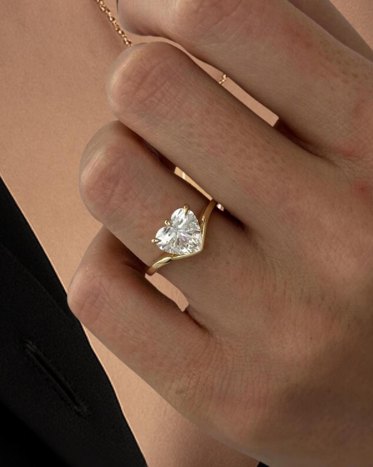 2 Carat Heart Shape Unique Solitaire Ring, 14K Gold Nested Lab Grown Diamond Engagement Ring