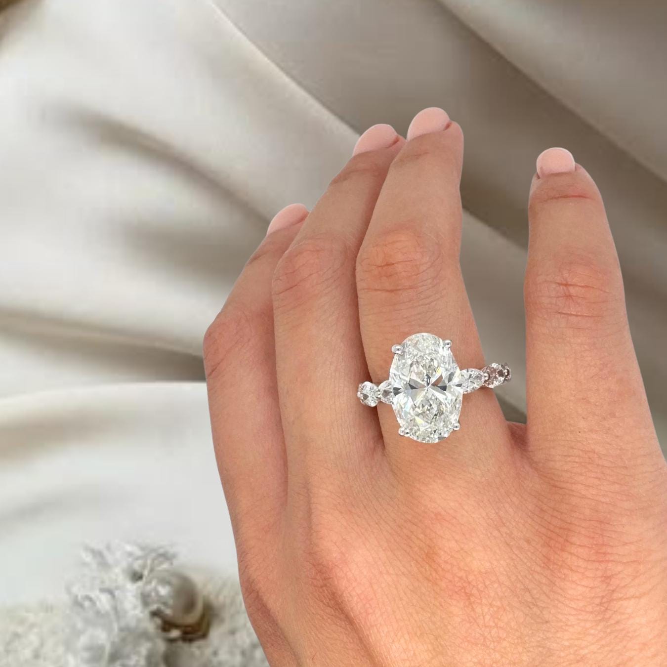 6.20 Ct 14K Solid Gold Oval LAB Diamond Engagement Ring