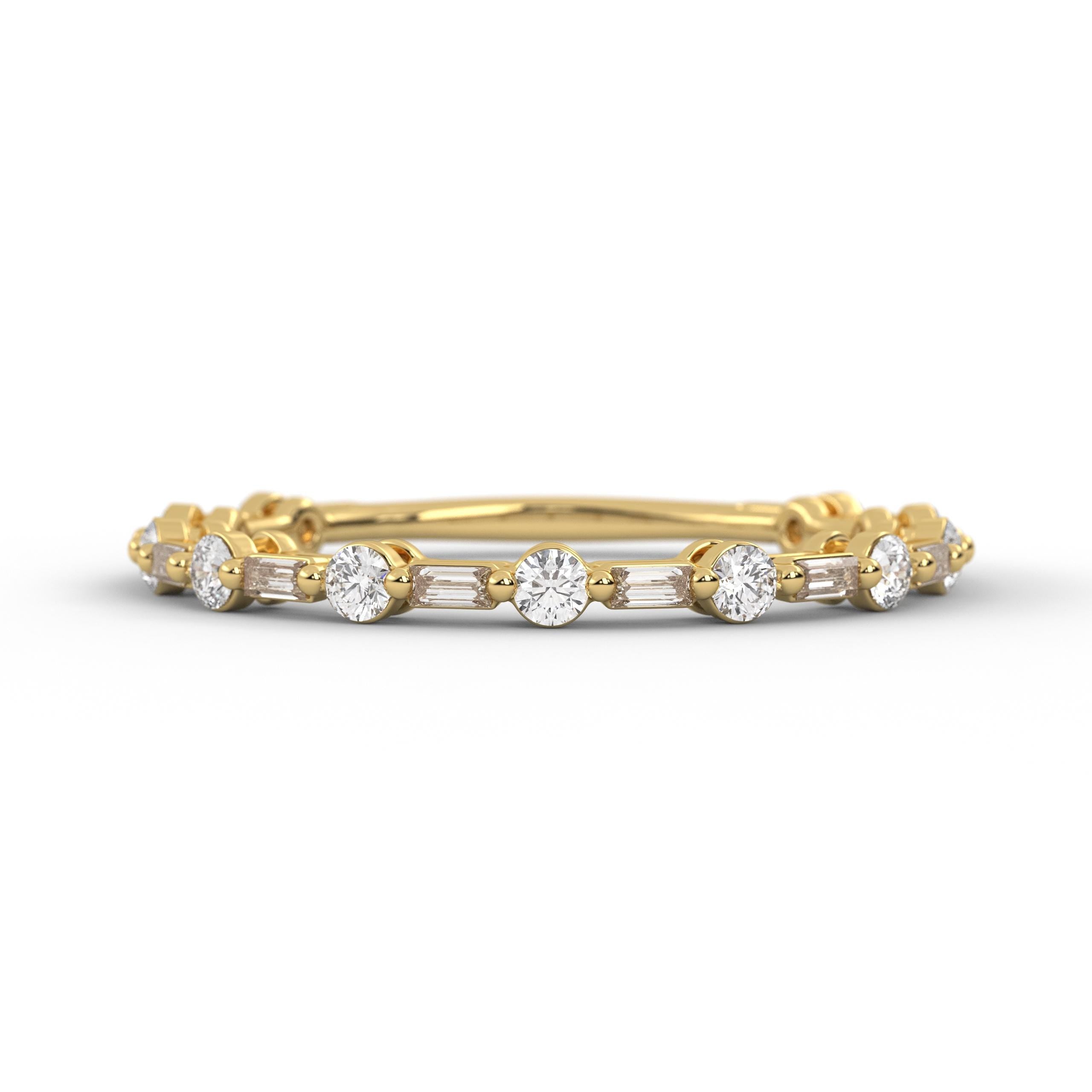 14k Baguette and Round Diamond Half Eternity Wedding Band