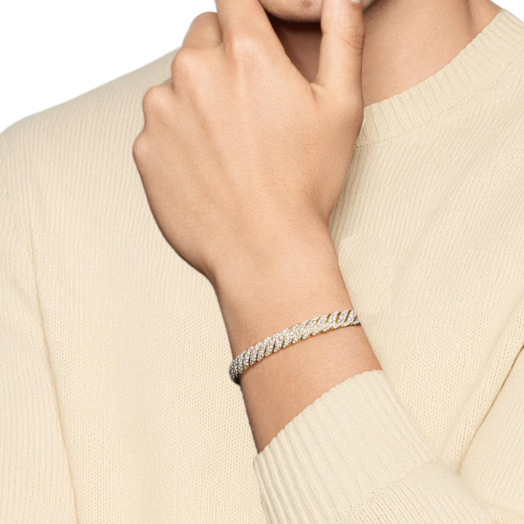 14K Gold Lab Grown Diamond Bangle Cuff Bracelet / Diamond Cuff for Men