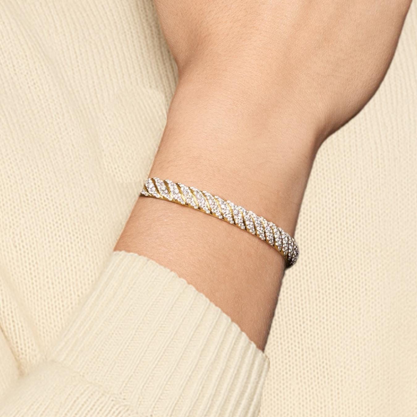 14K Gold Lab Grown Diamond Bangle Cuff Bracelet / Diamond Cuff for Men