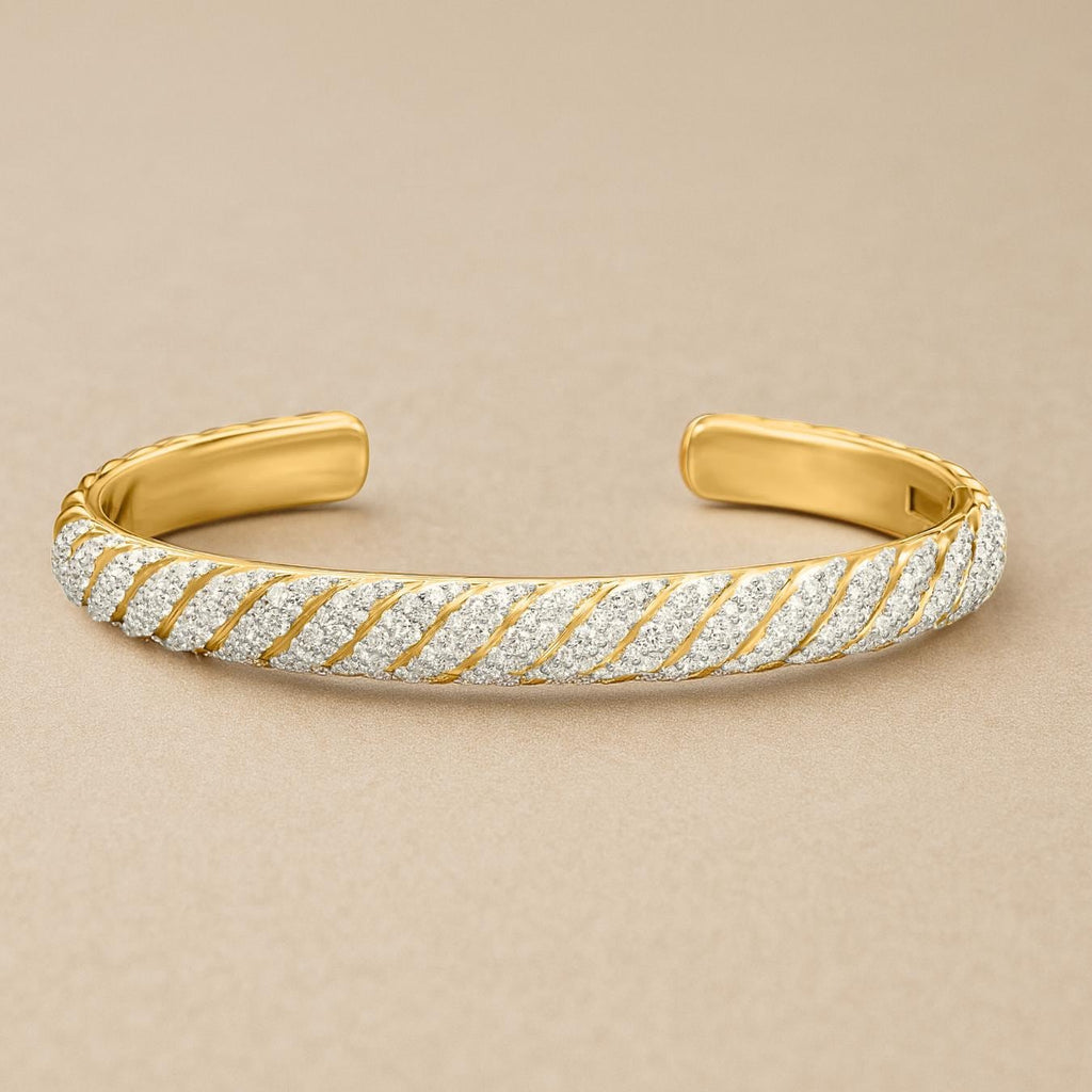 14K Gold Lab Grown Diamond Bangle Cuff Bracelet / Diamond Cuff for Men