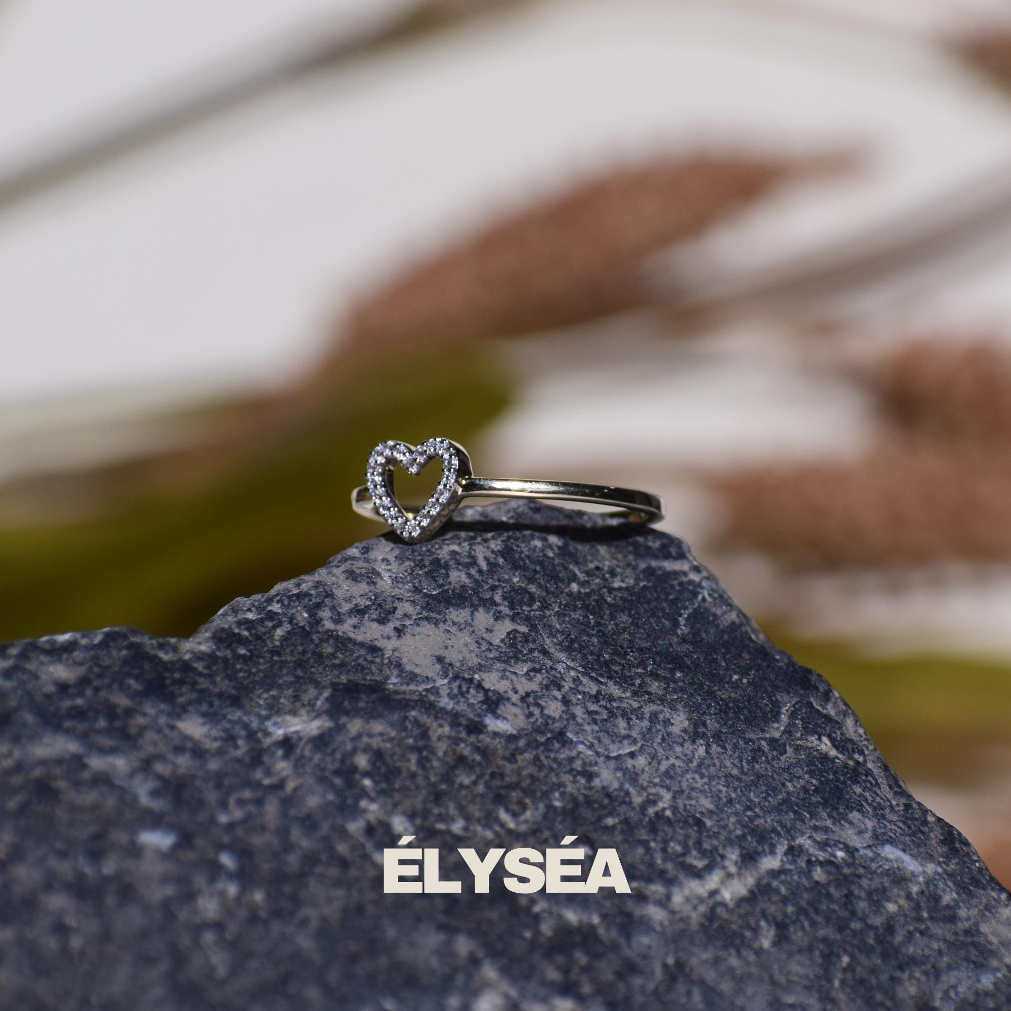 Tiny Lab Grown Diamond Open Heart 14K Gold Promise Ring Gift For Her