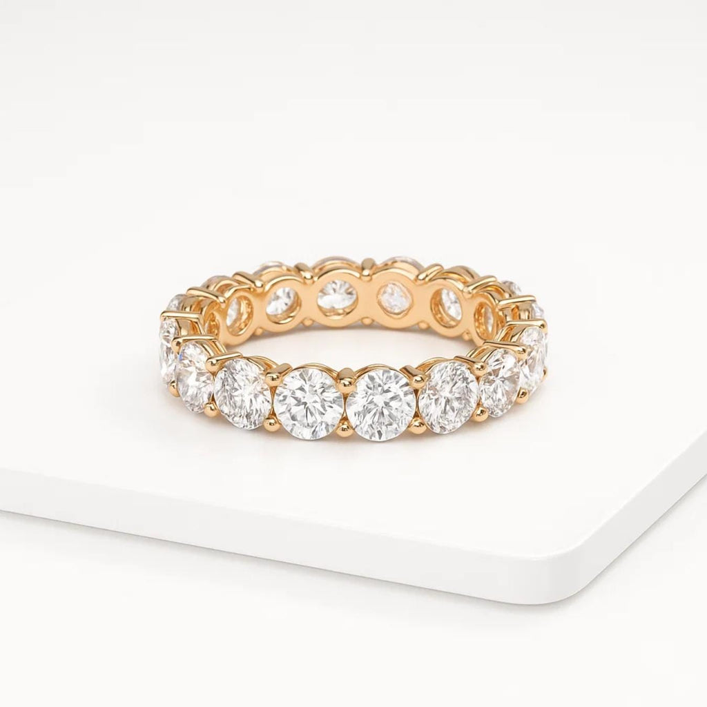 14K Gold Full Eternity Round Lab Grown Diamond Ring/ Stacking Matching Unique Anniversary Gift