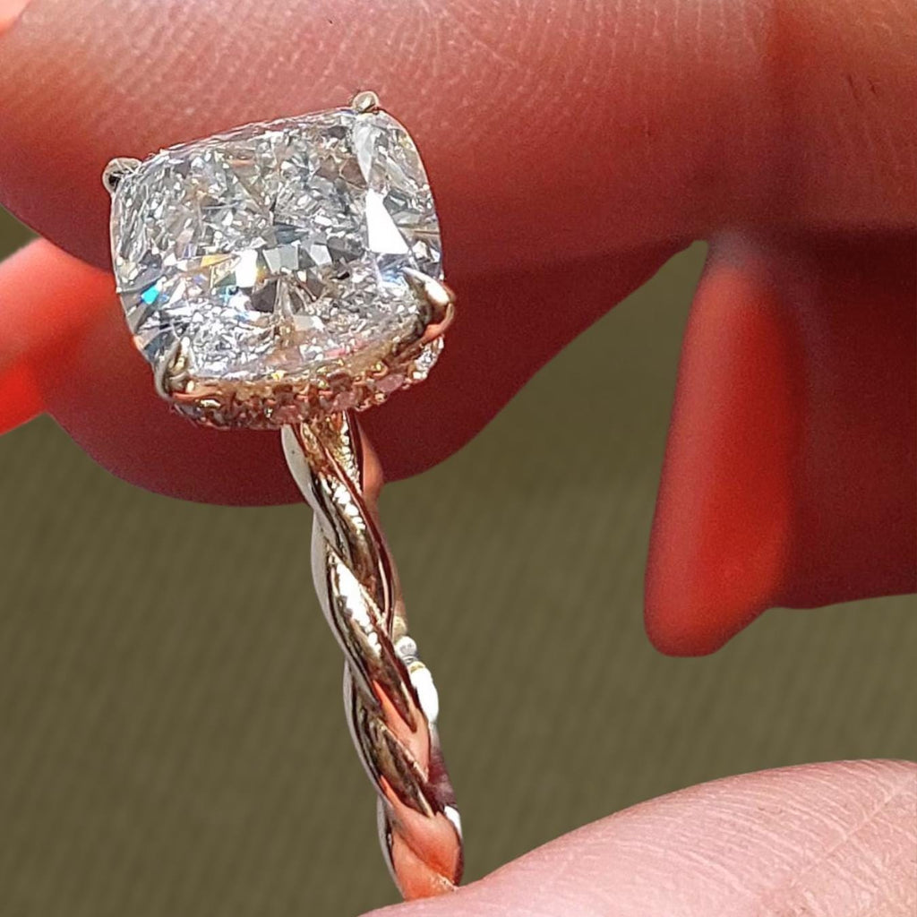 Vintage 2 Carat Lab Grown Diamond Engagement Ring 14K Solid Gold IGI Certified Diamond Ring