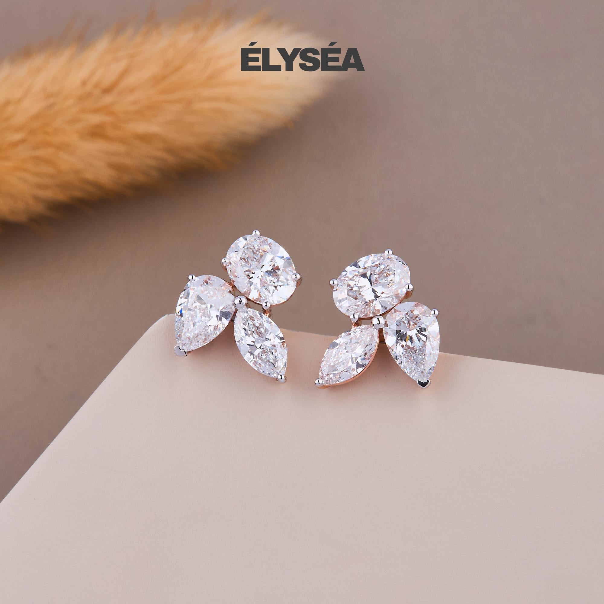 Diamond Earrings, 14k Solid Gold Marquise Floral Studs, Three-Shape Cut Diamond Earrings, Minimalist , Bridal Jewelry, Flower Earrings