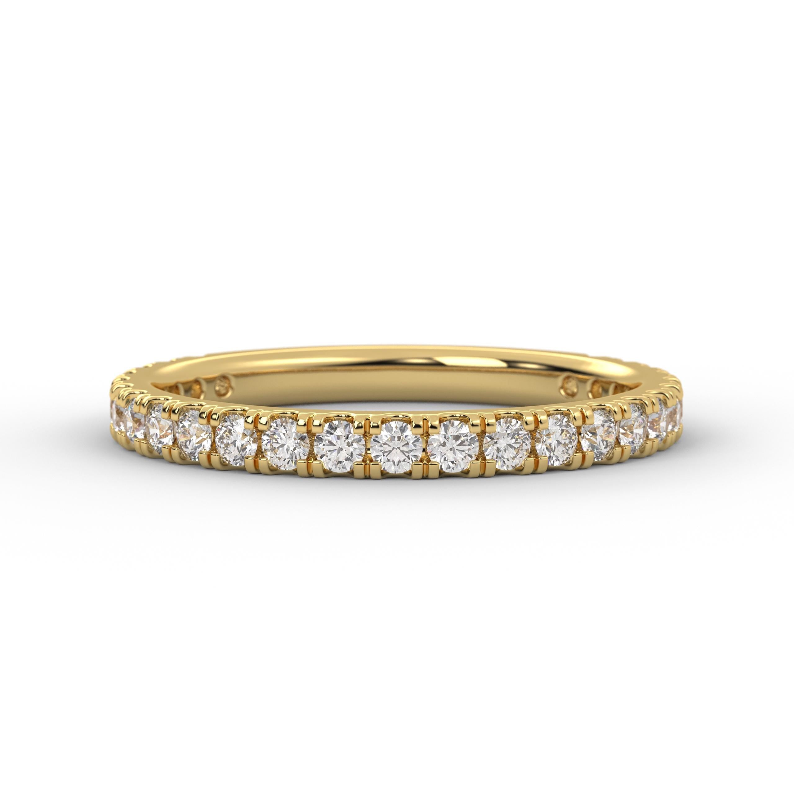 14K Gold Yellow Gold Diamond Wedding Band, Half Eternity Anniversary Band