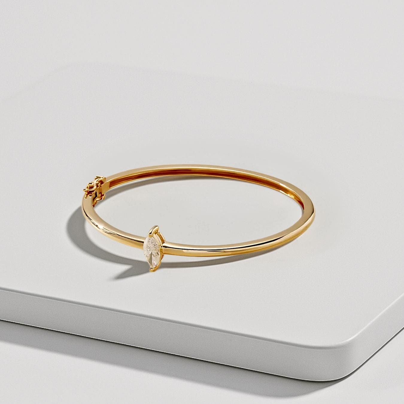 0.70 Carat Marquise Lab Grown Diamond Center Stone 14K Gold Bangle / Minimalist Diamond Bracelet