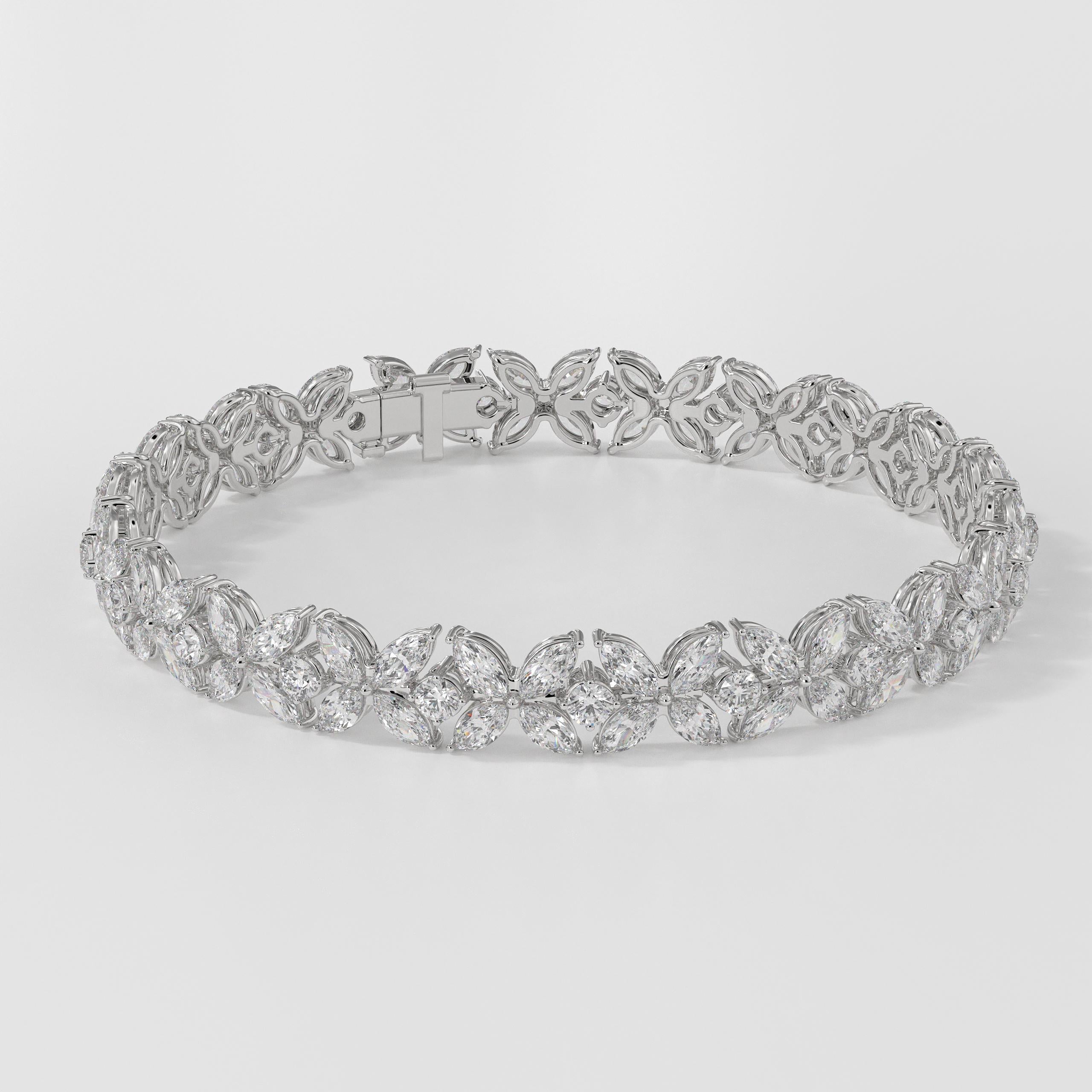 14K Gold Nature-Inspired Lab Grown Diamond Tennis Bracelet, Women's Bracelets