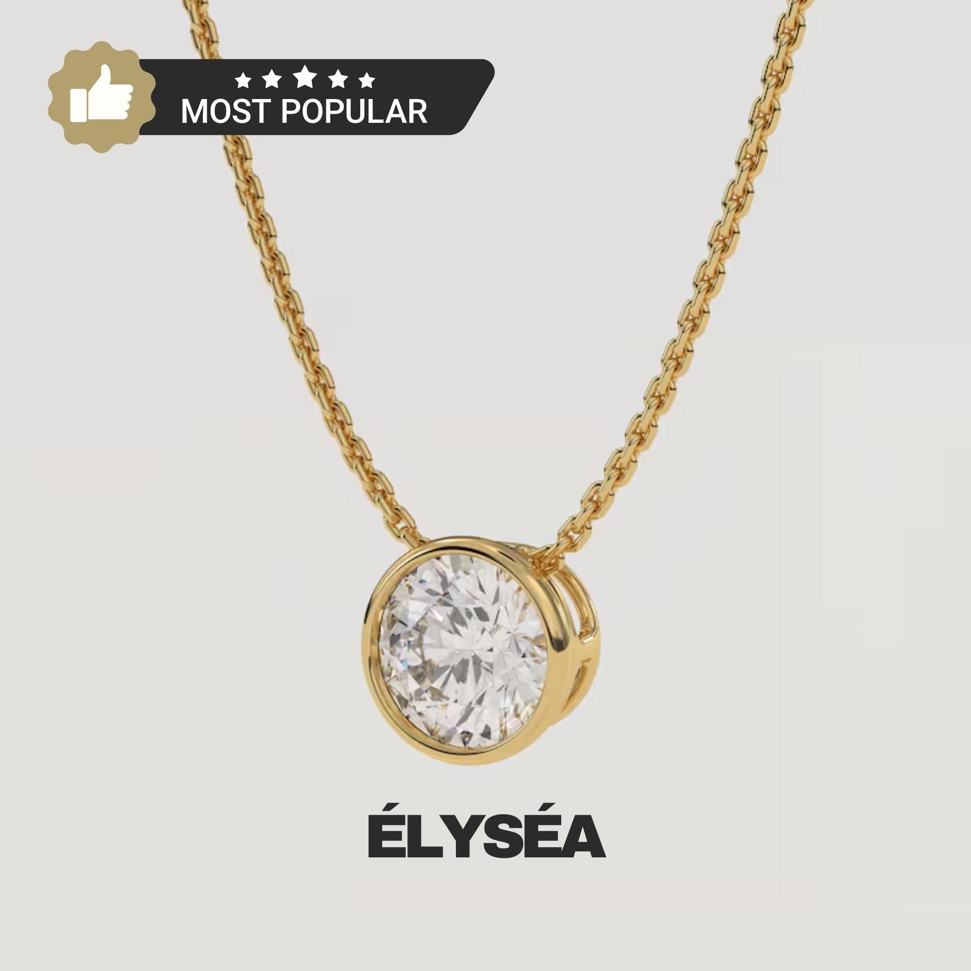 Lab Diamond Solitaire Necklace 1 CT | 14K Gold Bezel Pendant | IGI Certified