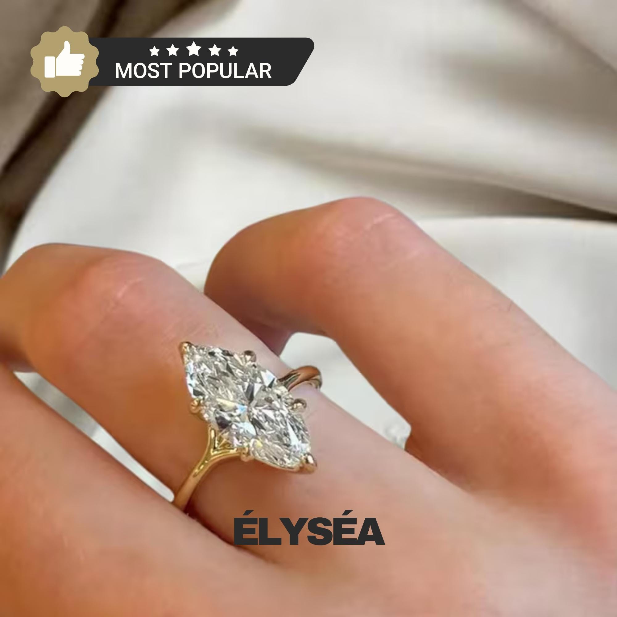 Marquise Cut Lab Grown Diamond Solitaire Ring, 1 CT to 4 CT Marquise Diamond Engagement Ring, Wedding Ring Gift For Women