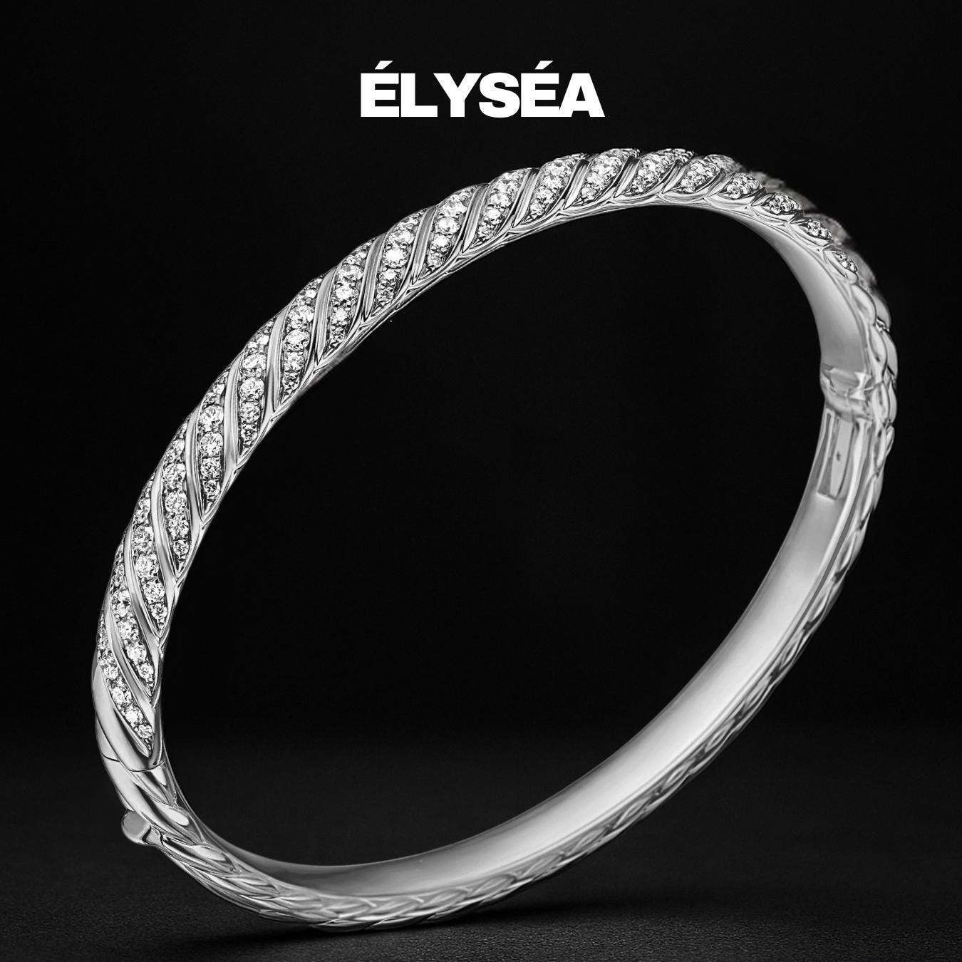 14K Gold Dainty Cable Bangle, Lab Grown Diamond Twisted Bangle,
