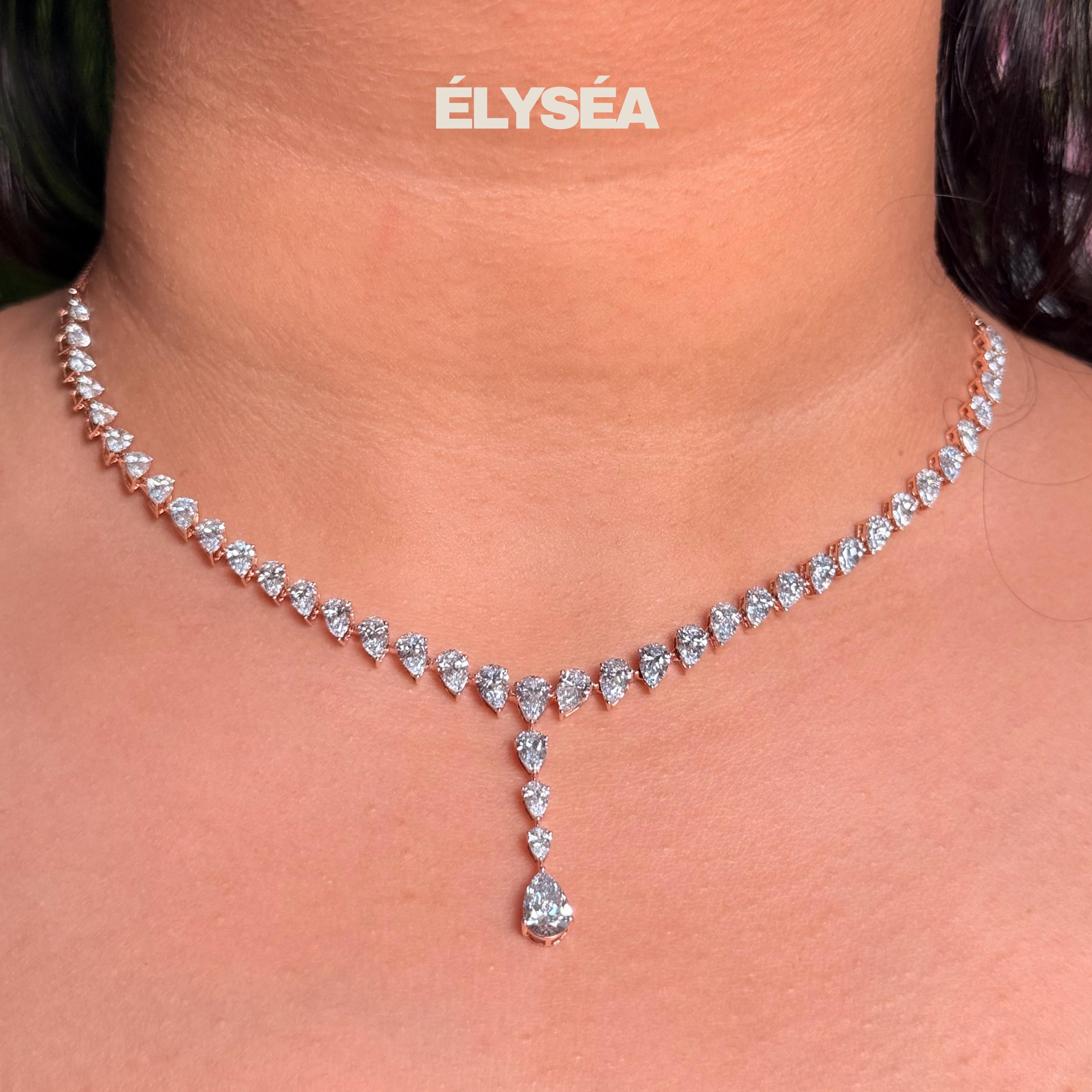 12.79 Ct Diamond Tennis Necklace, 16 inch Lab Grown Pear Cut Tennis Necklace, 14K Gold Beautiful White Diamonds, Wedding Luxury necklace Set