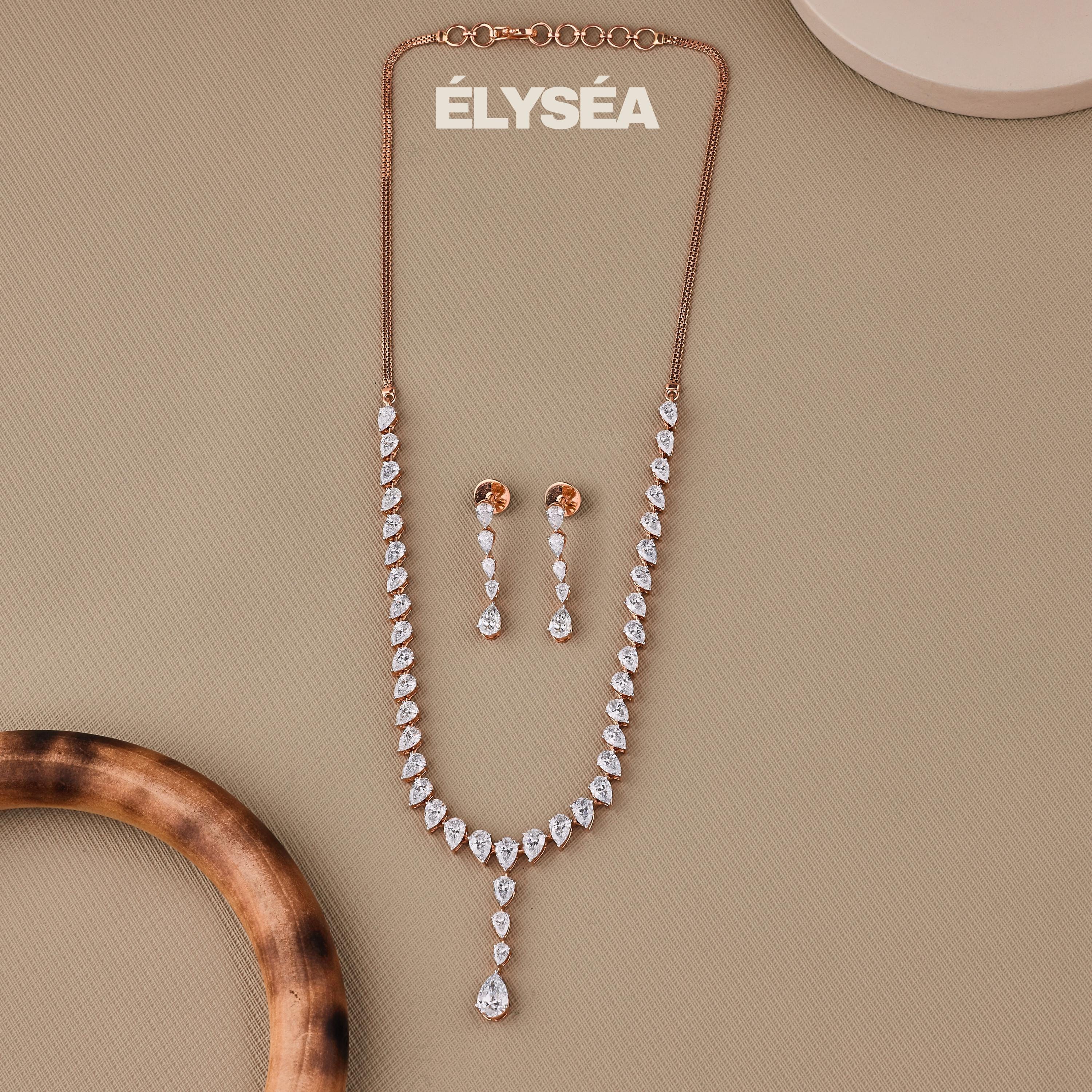 12.79 Ct Diamond Tennis Necklace, 16 inch Lab Grown Pear Cut Tennis Necklace, 14K Gold Beautiful White Diamonds, Wedding Luxury necklace Set