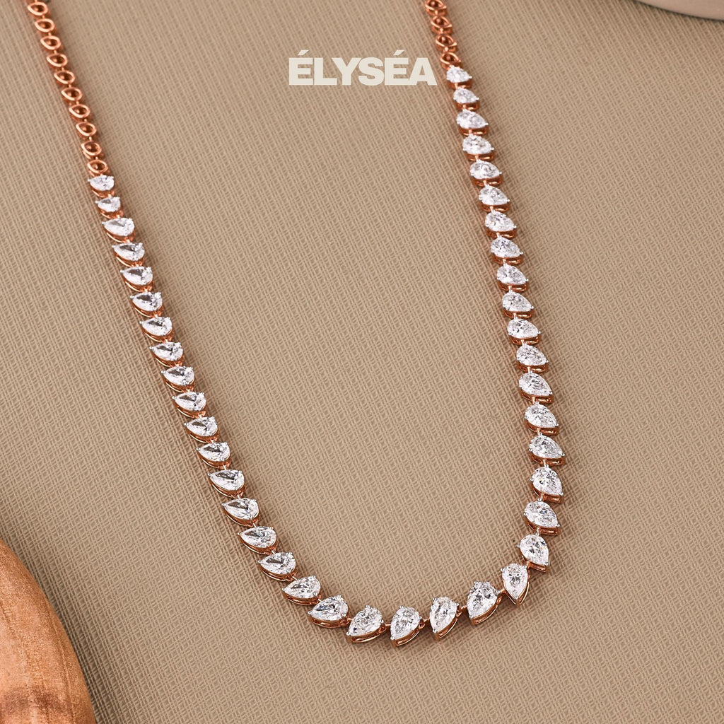 9.41 Ct Diamond Tennis Necklace, 14k Solid Gold Earrings & Tennis Necklace Set, Pear Cut Lab Grown Diamond, Handmade Jewelry, Gift for Women