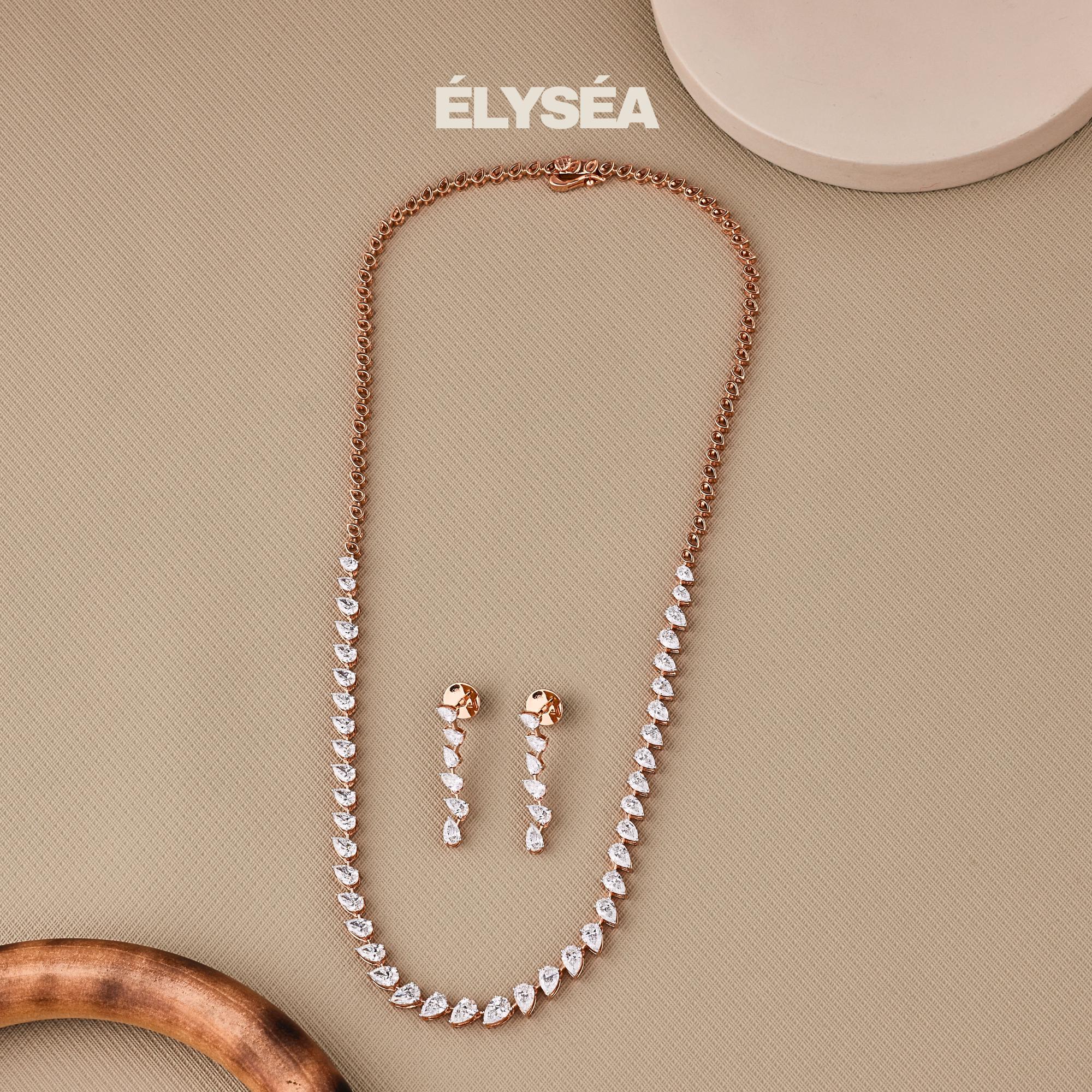 9.41 Ct Diamond Tennis Necklace, 14k Solid Gold Earrings & Tennis Necklace Set, Pear Cut Lab Grown Diamond, Handmade Jewelry, Gift for Women