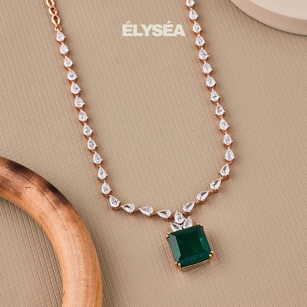 Emerald Necklace, Solid Gold Tennis Necklace, Diamond Pear Necklace, Wedding Jewelry for Bridal Necklace, Silver Necklace, Layering Necklace
