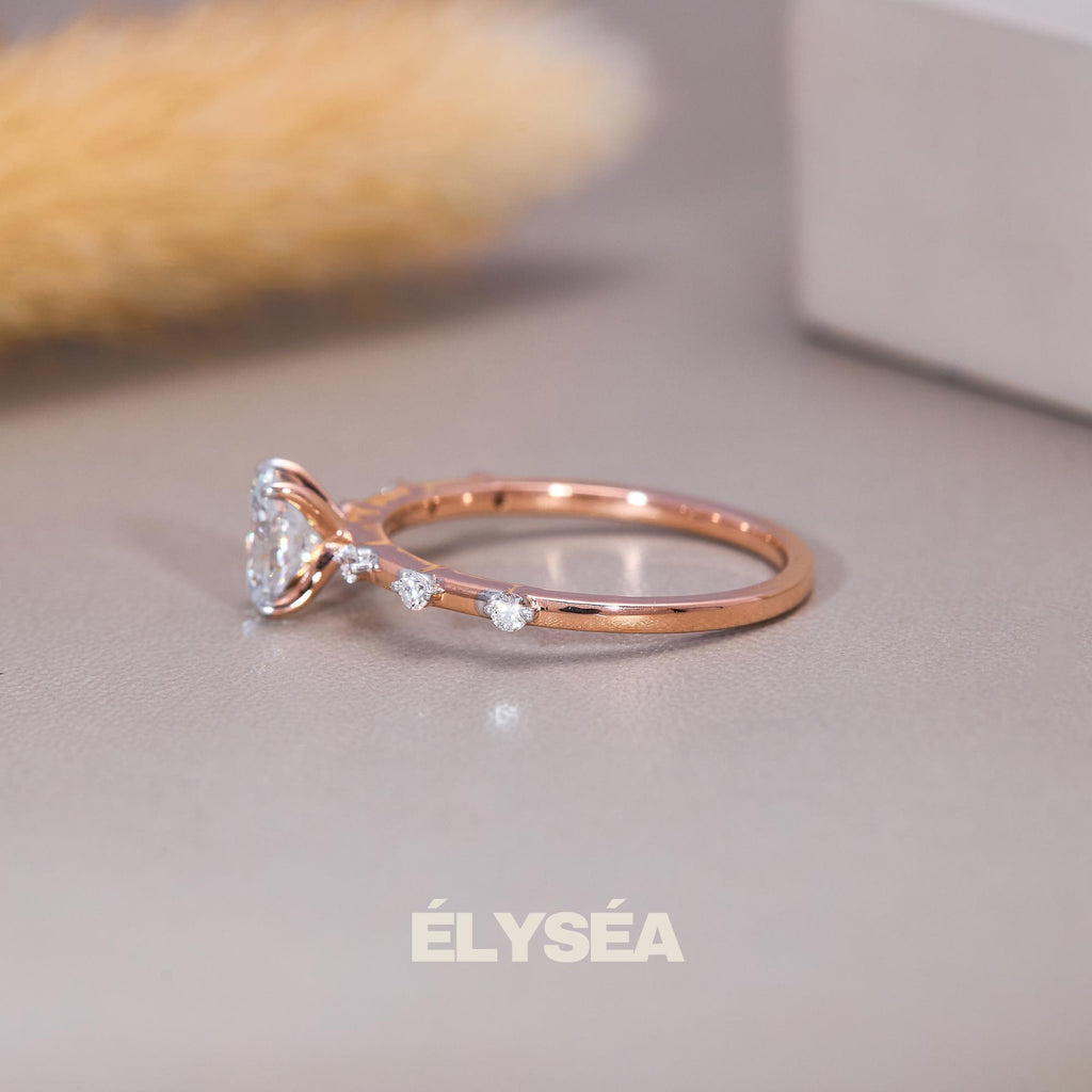 Oval Diamond Engagement Ring/ Unique Rose Gold Lab grown Wedding Ring/ Cluster Dainty Promise Ring for Women/ Promise Ring