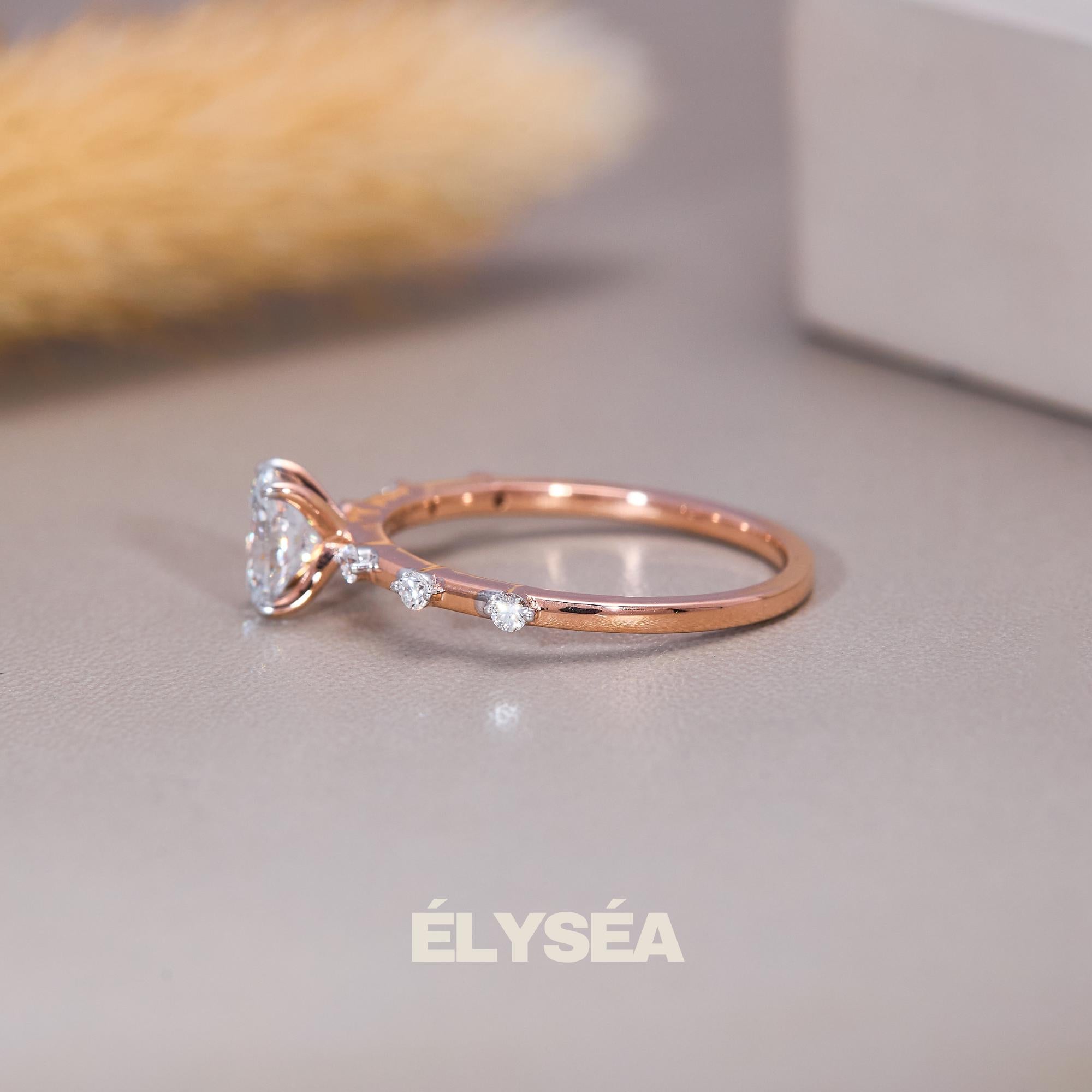 Oval Diamond Engagement Ring/ Unique Rose Gold Lab grown Wedding Ring/ Cluster Dainty Promise Ring for Women/ Promise Ring