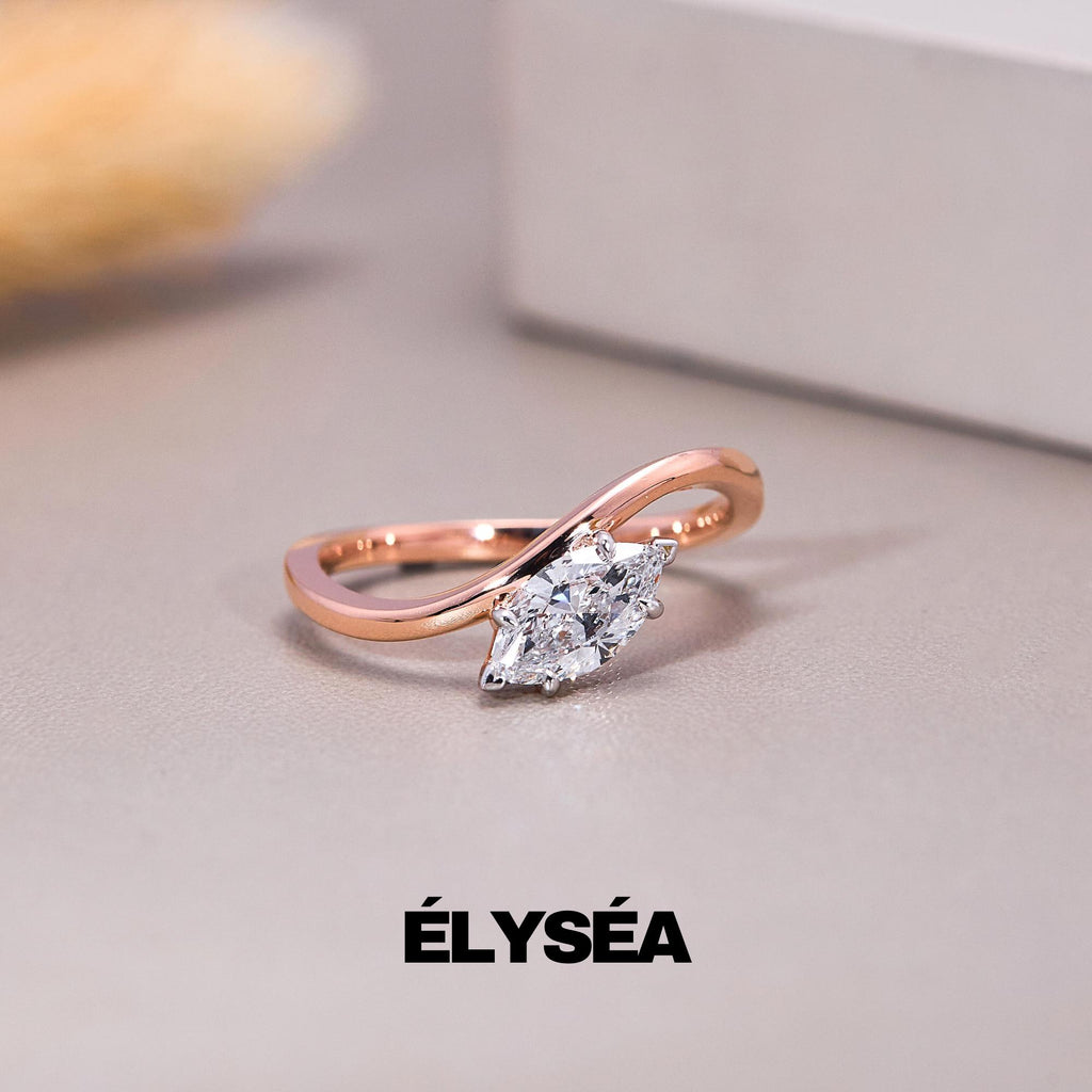 Unique Engagement Ring/ 14k Gold Marquise Cut Ring with Lab Grown Diamond/ Fine Jewelry for Women/ Modern Solitaire Engagement Ring
